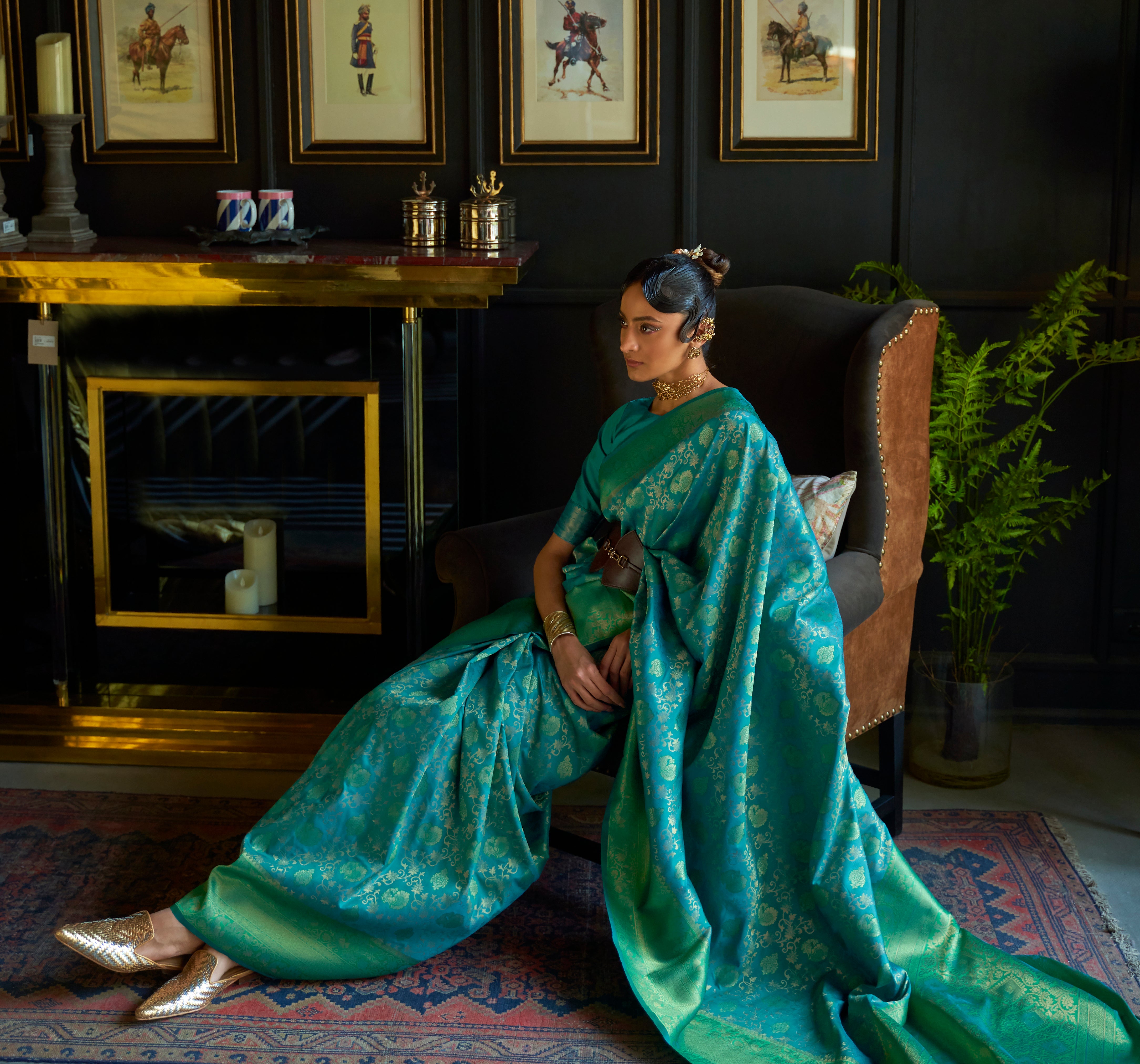 Regal Dark Green Woven Banarasi Soft Silk Saree