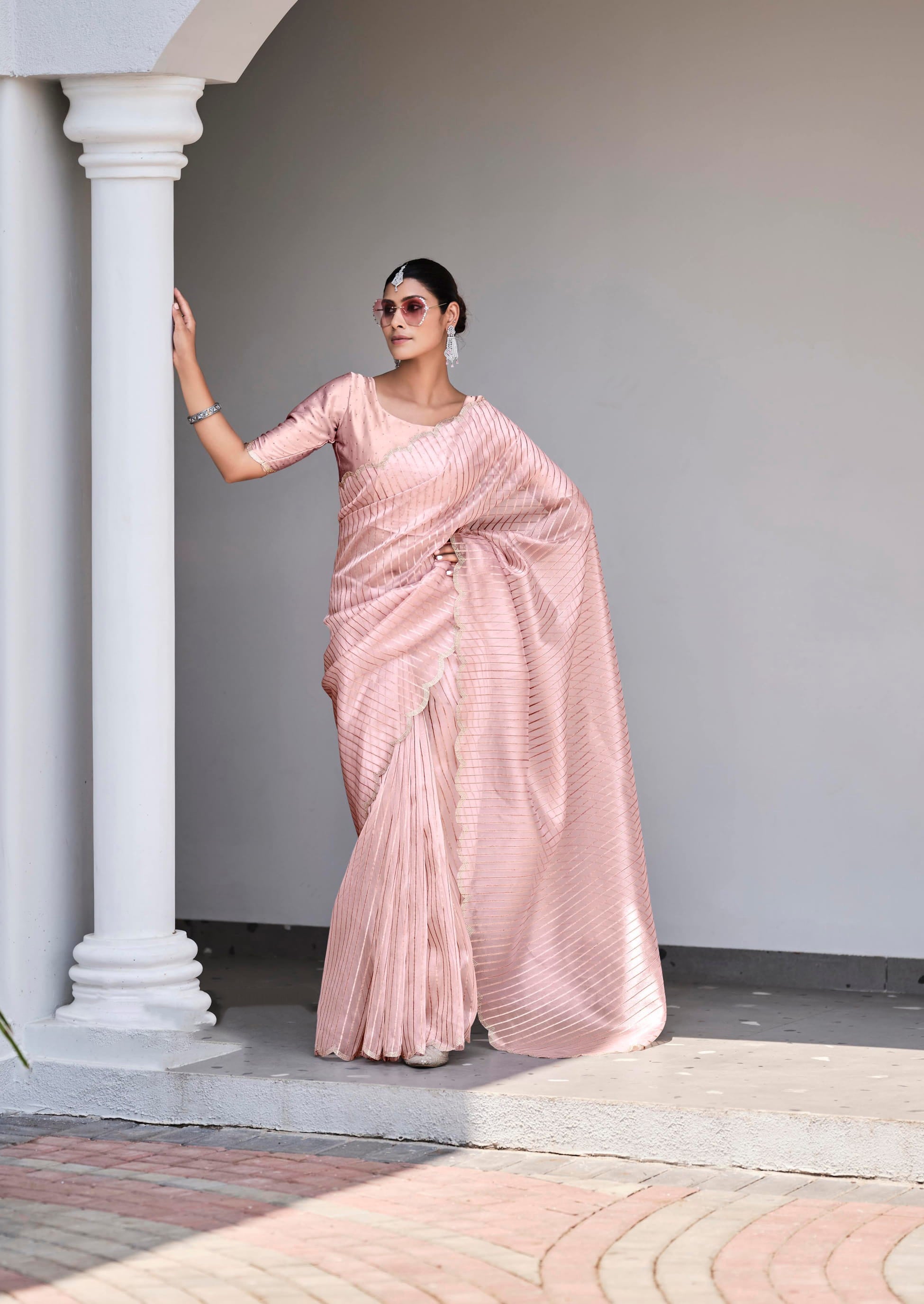 Ethereal Blush Pink Organza Silk Saree