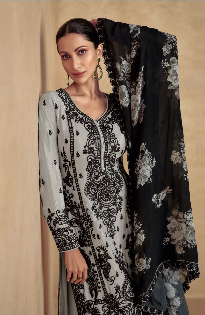 Unveil Grace: Readymade Sliver Cream Palazzo Suits with a Luxurious Touch