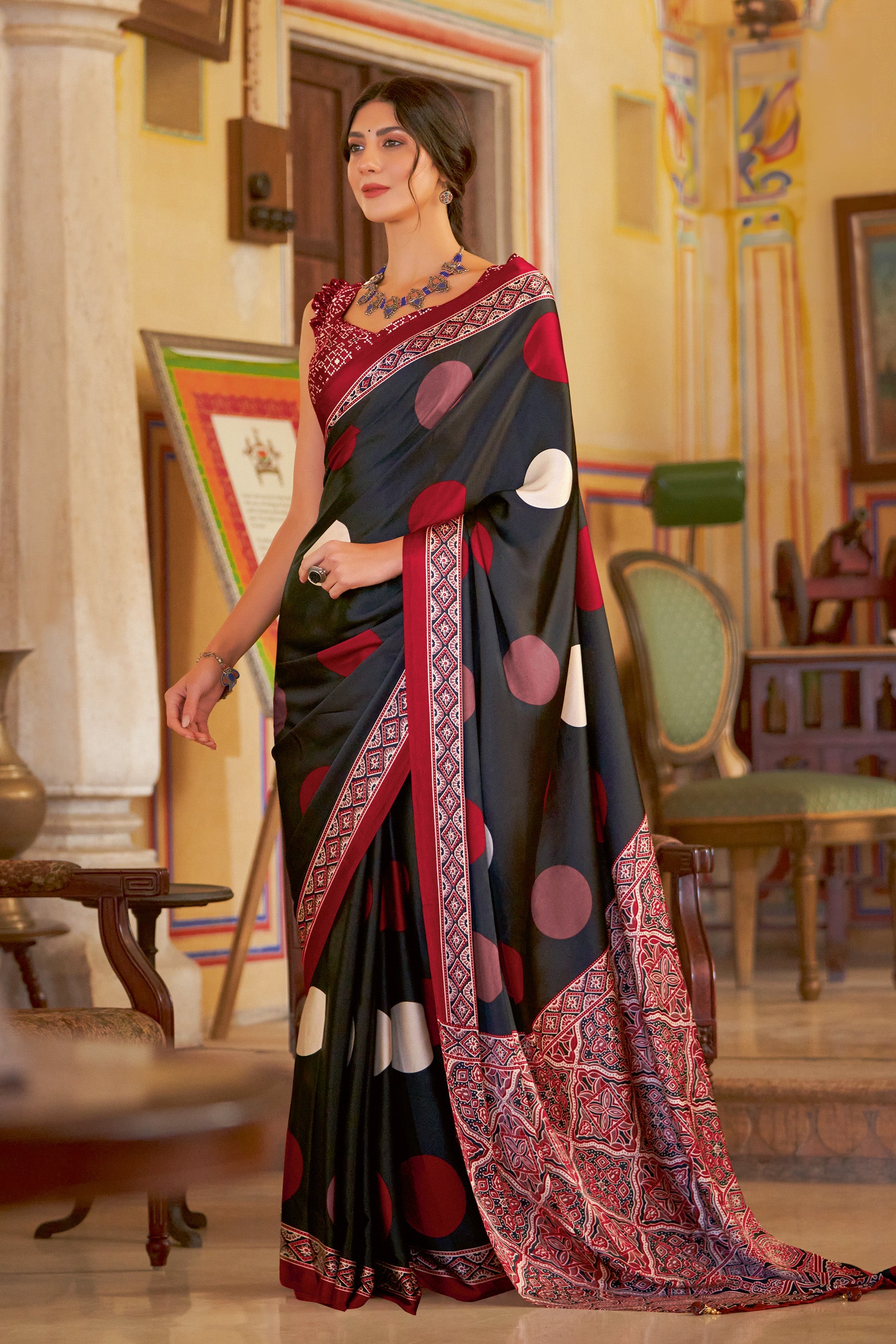 Classic Black Ajrakh Saree