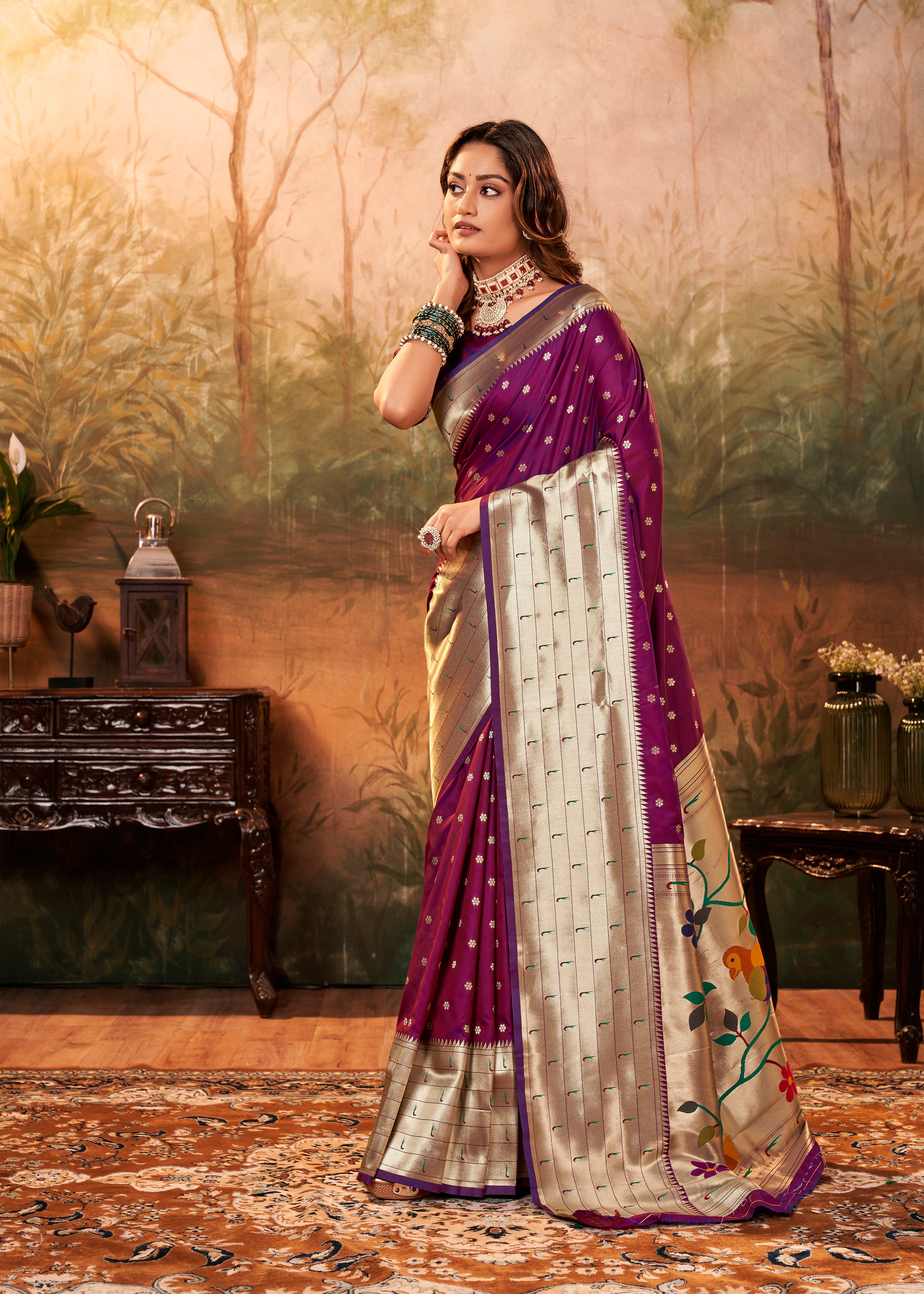 Citrusy Royal Pink Pure Paithani Silk with Zari Weaving Saree