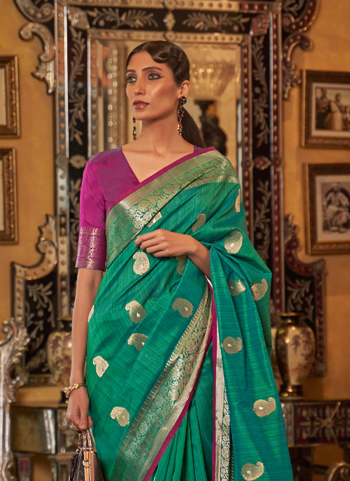 Radiant Green Zari Woven Tussar Saree