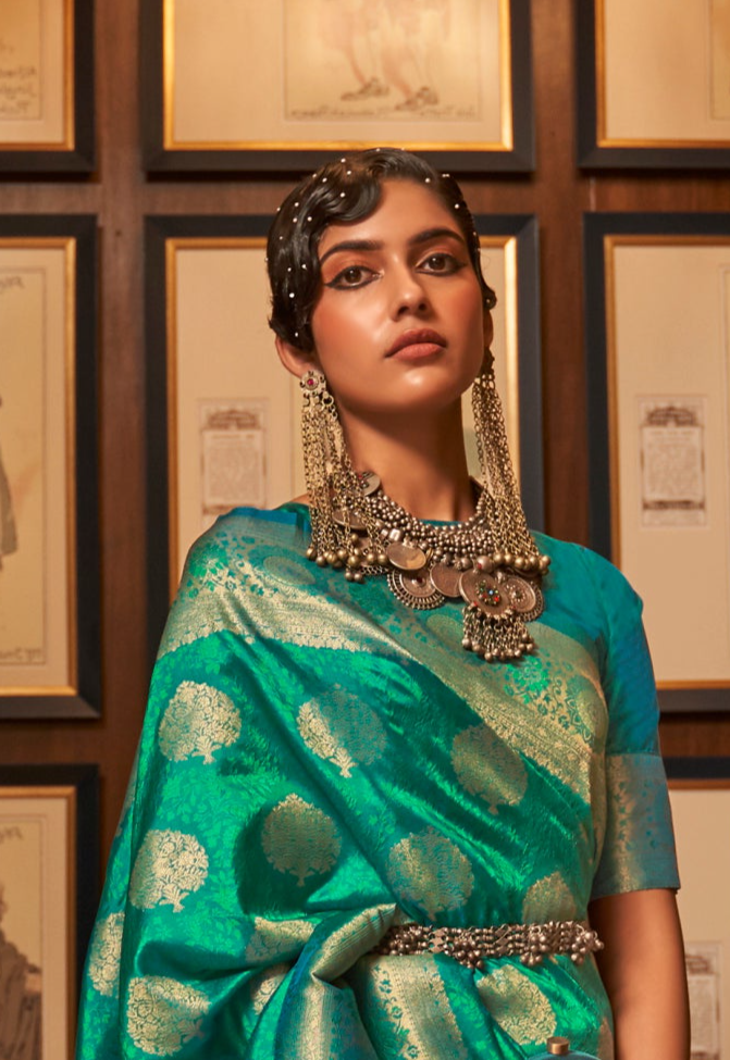 Bamboo Green Zari Woven Kanjivaram Saree