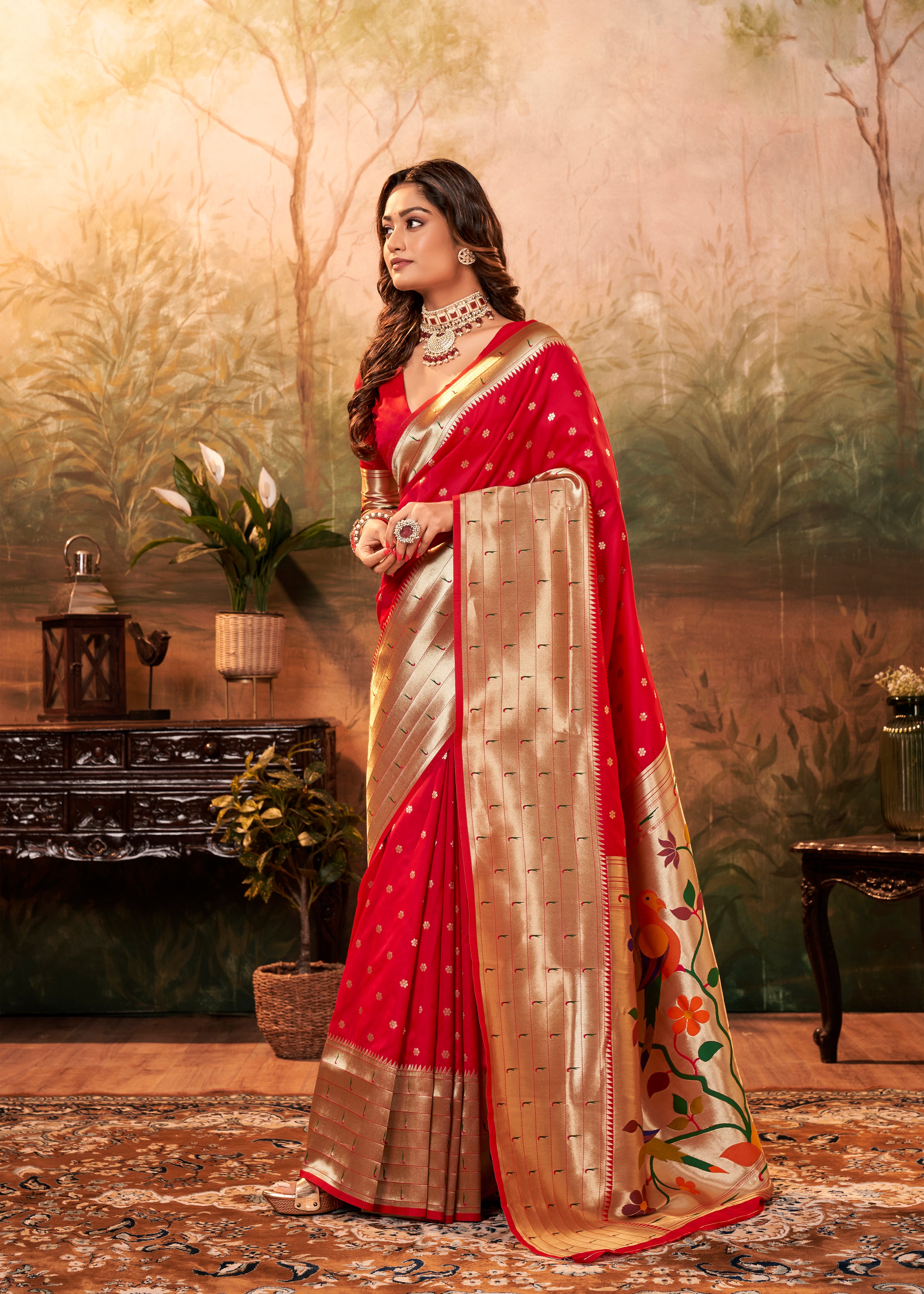 Citrusy Royal Red Pure Paithani Silk with Zari Weaving Saree
