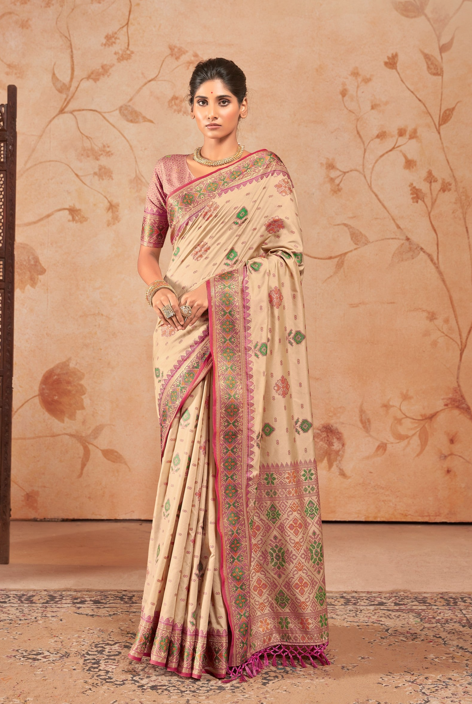 Beige Woven Patola Silk Saree
