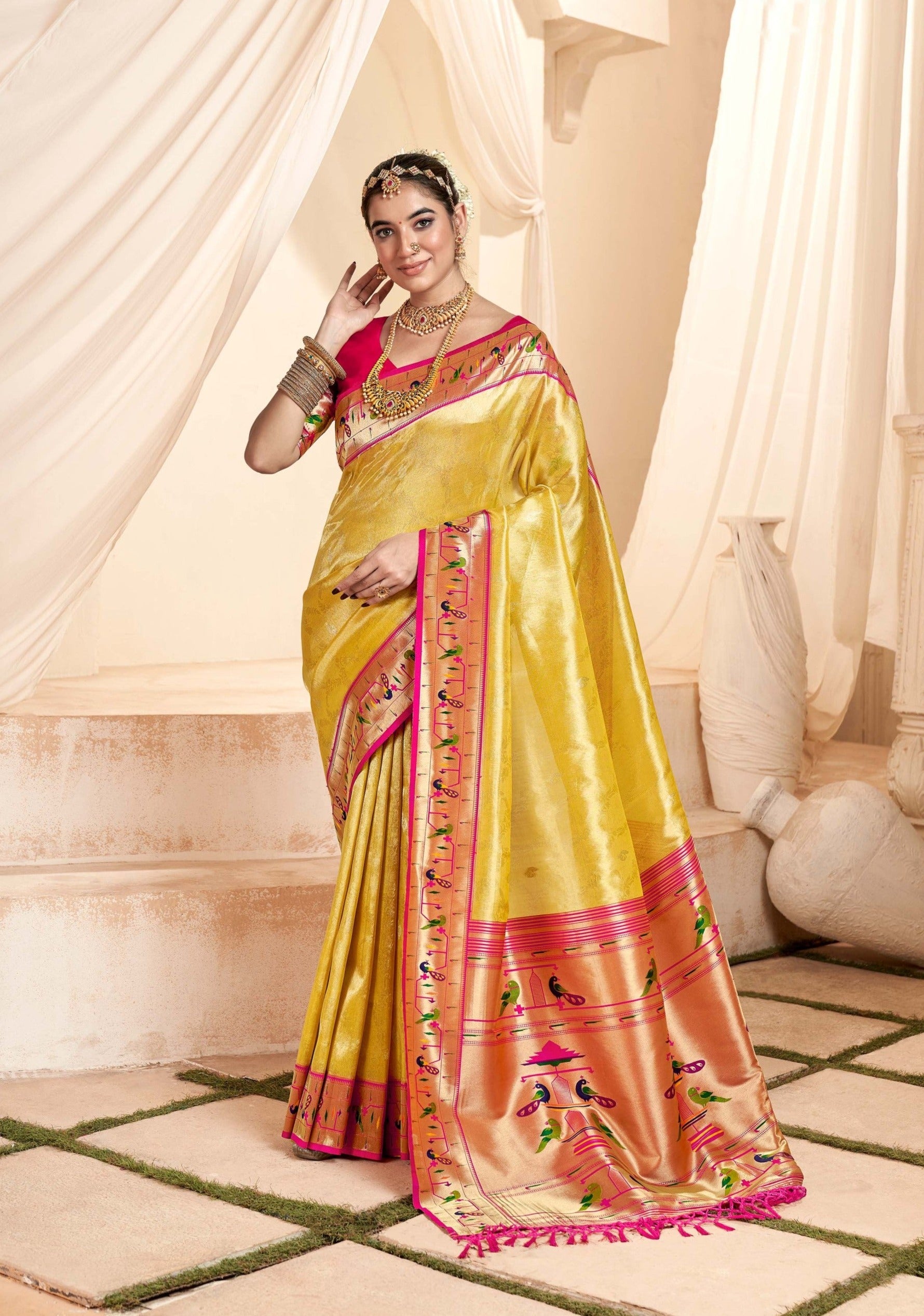 Radiant Golden Paithani Tissue Silk Saree