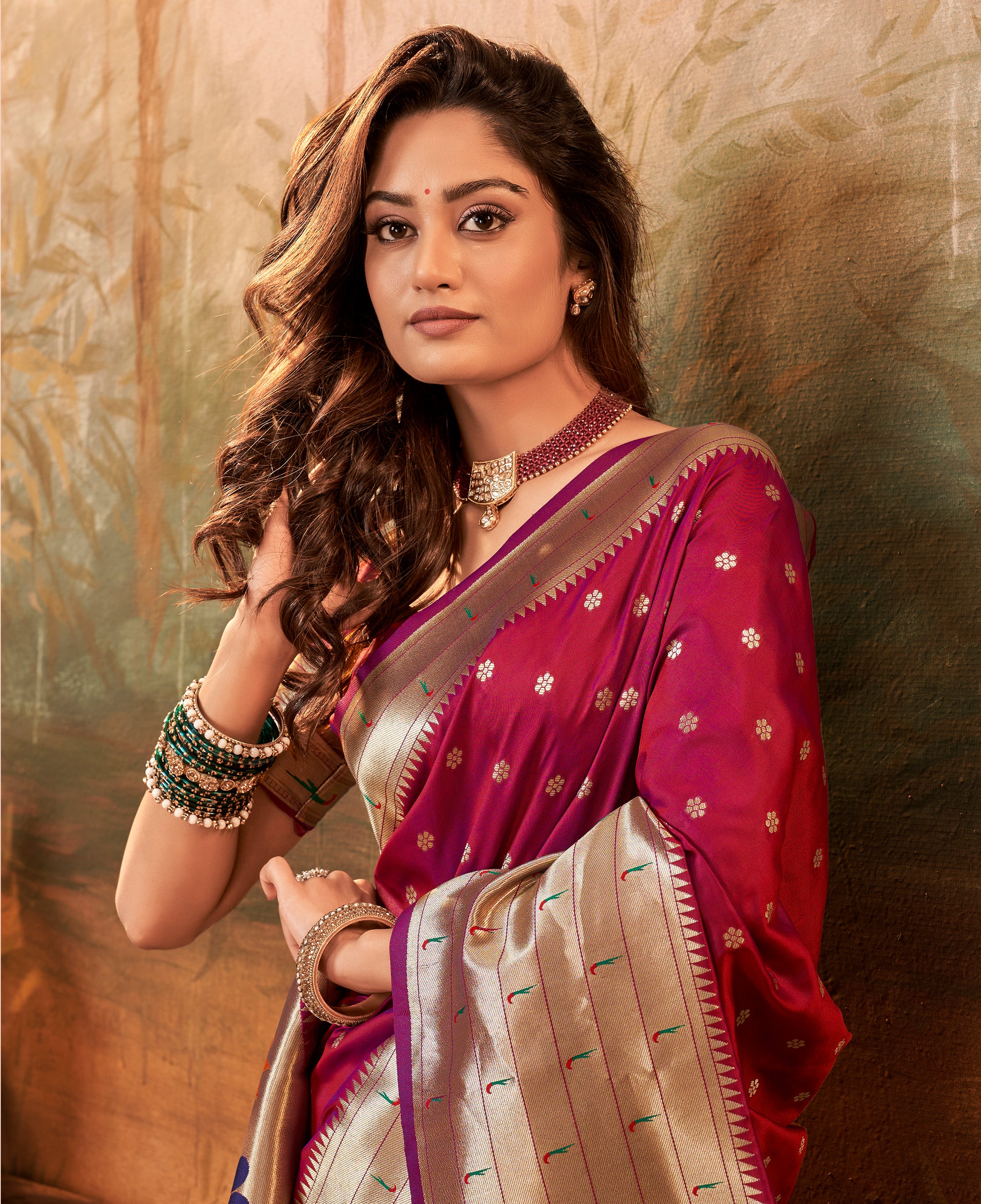 Citrusy Dark Pink Pure Paithani Silk with Zari Weaving Saree