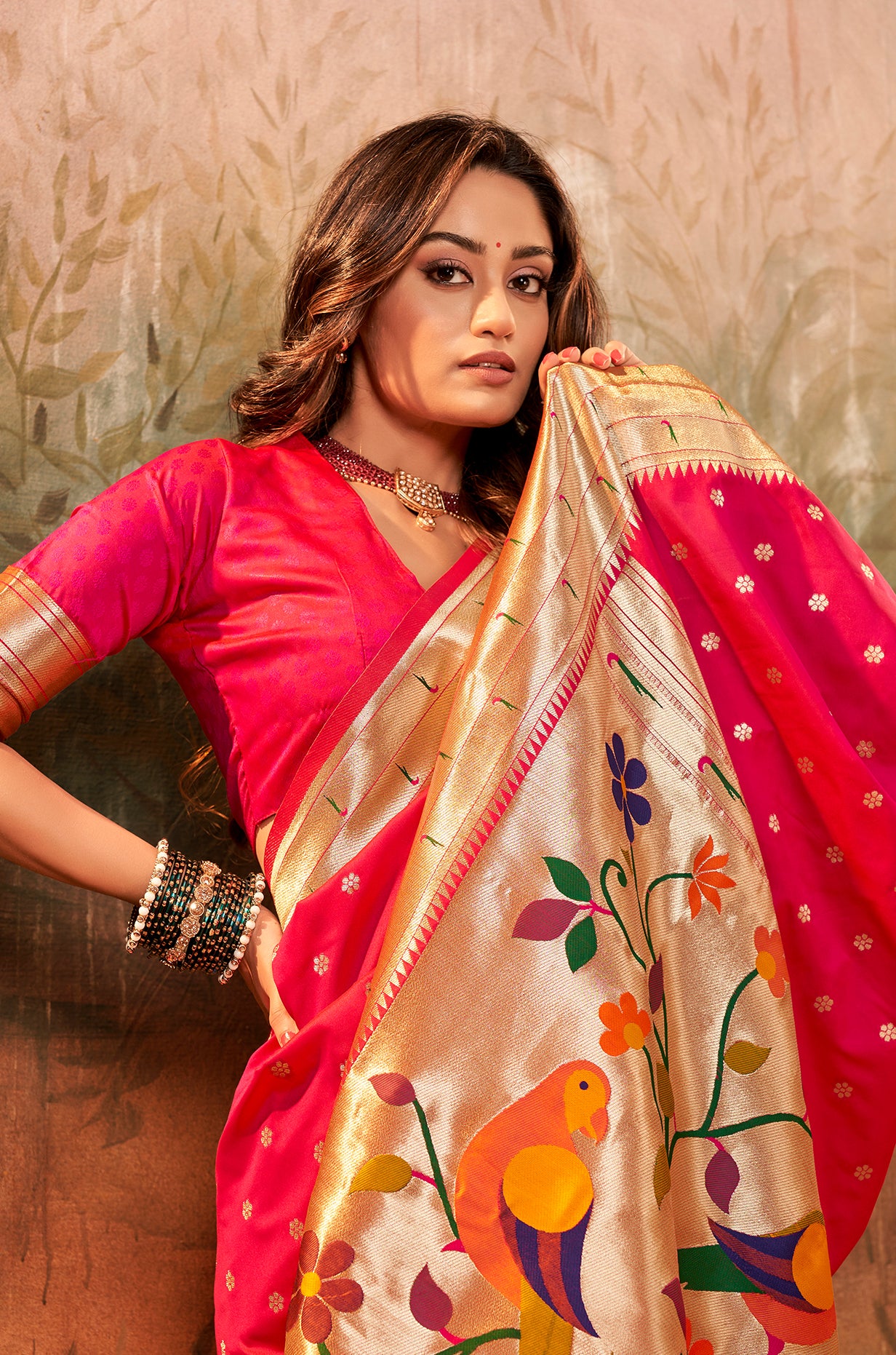 Citrusy Dark Red Pure Paithani Silk with Zari Weaving Saree