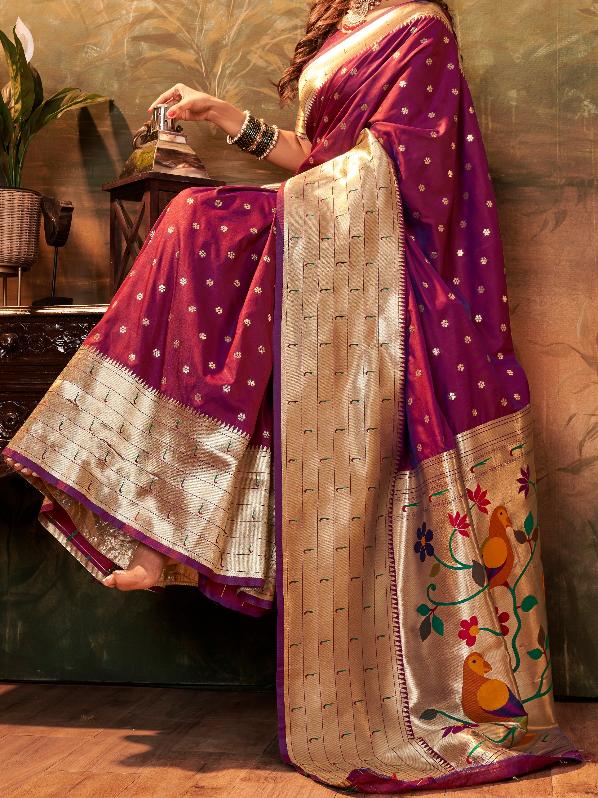 Citrusy Royal Pink Pure Paithani Silk with Zari Weaving Saree