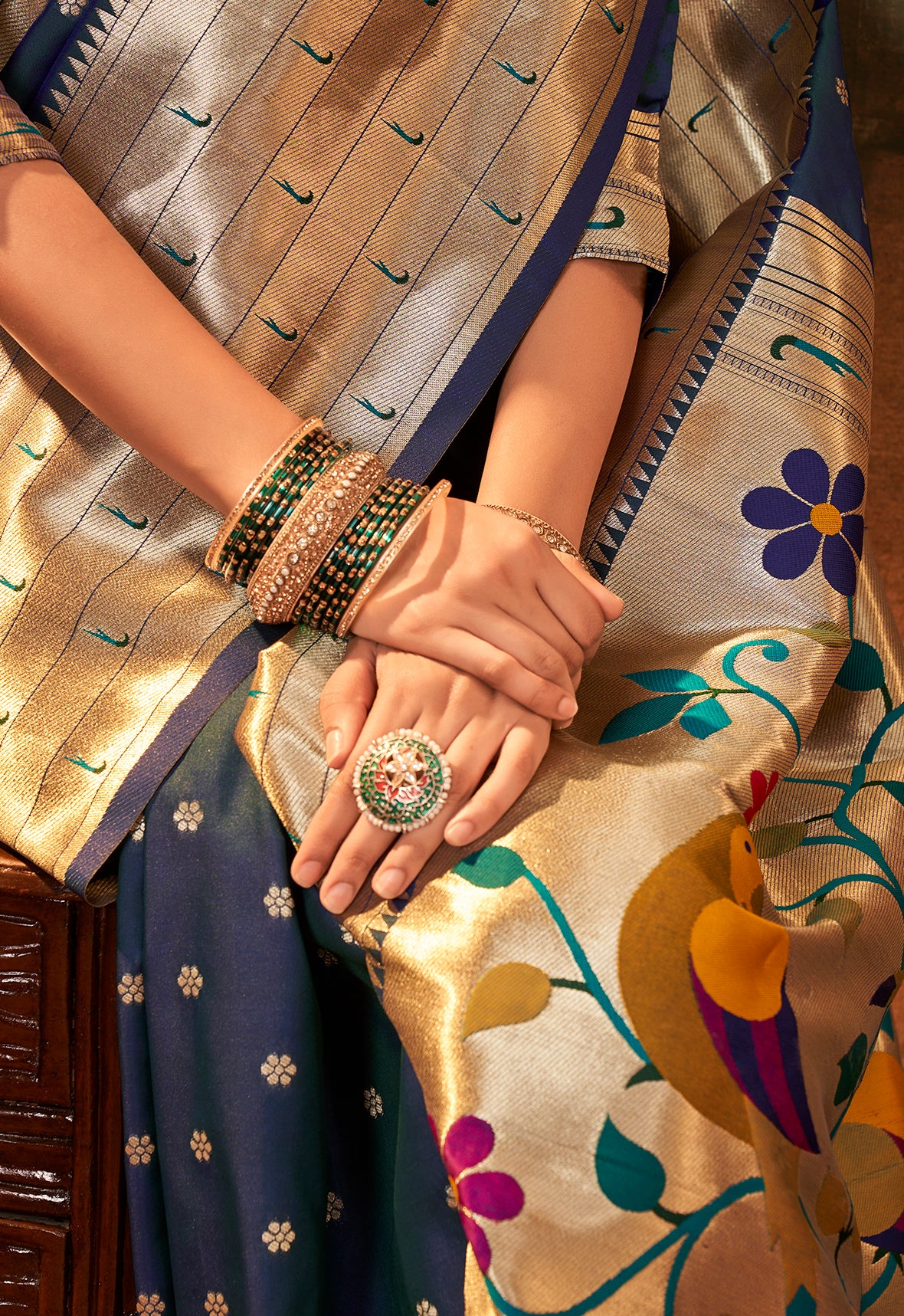 Citrusy Dark Blue Pure Paithani Silk with Zari Weaving Saree