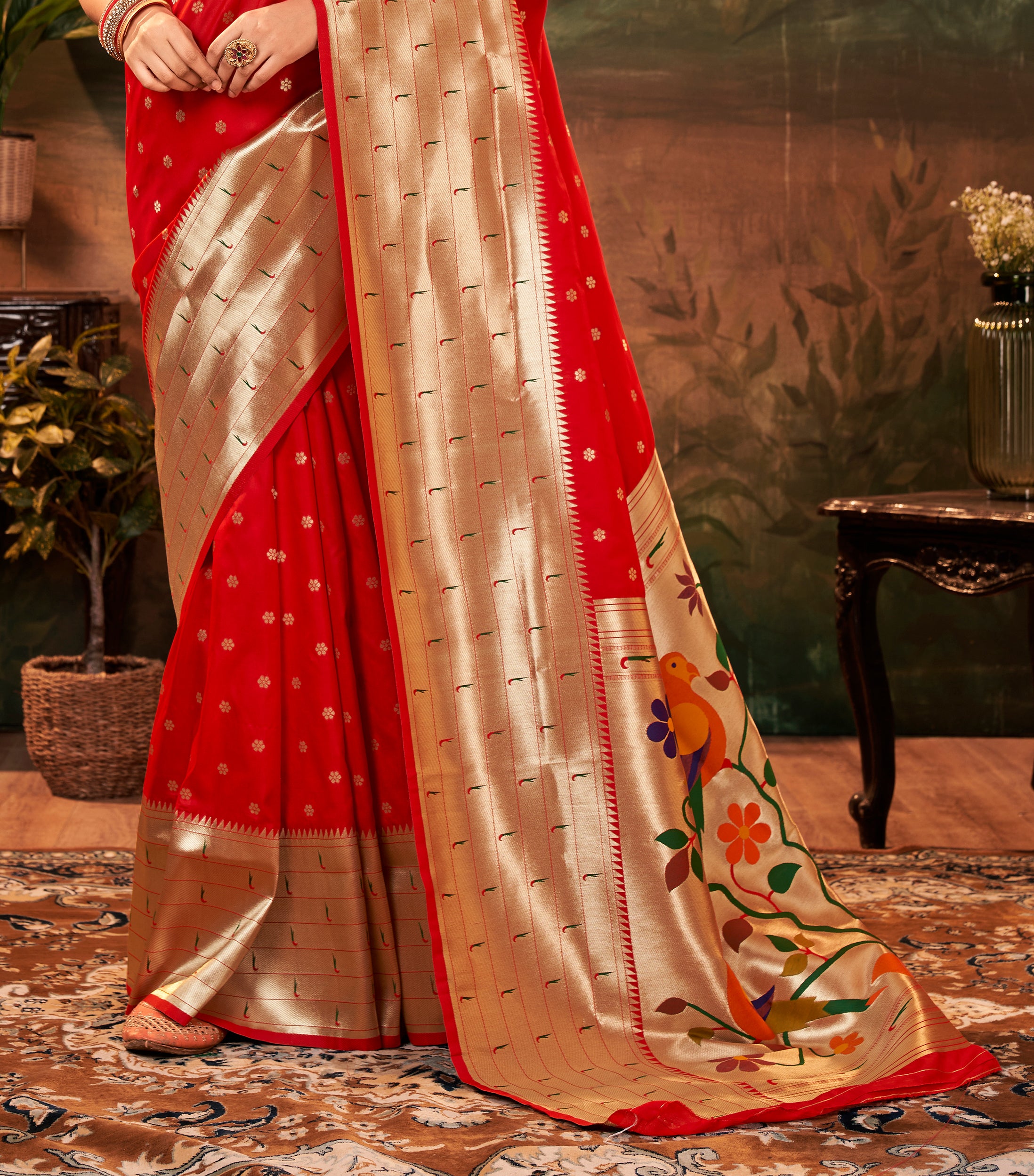 Citrusy Royal Orange Pure Paithani Silk with Zari Weaving Saree