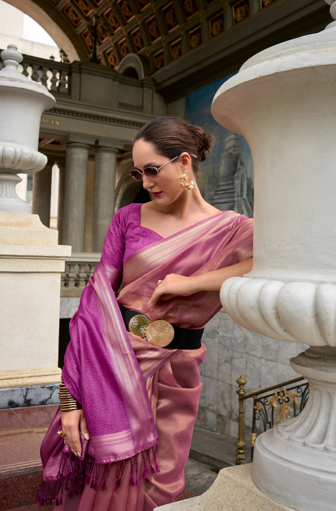 Embrace Royalty: Pure Tissue Silk Saree in Enchanting Fuchisia Purple
