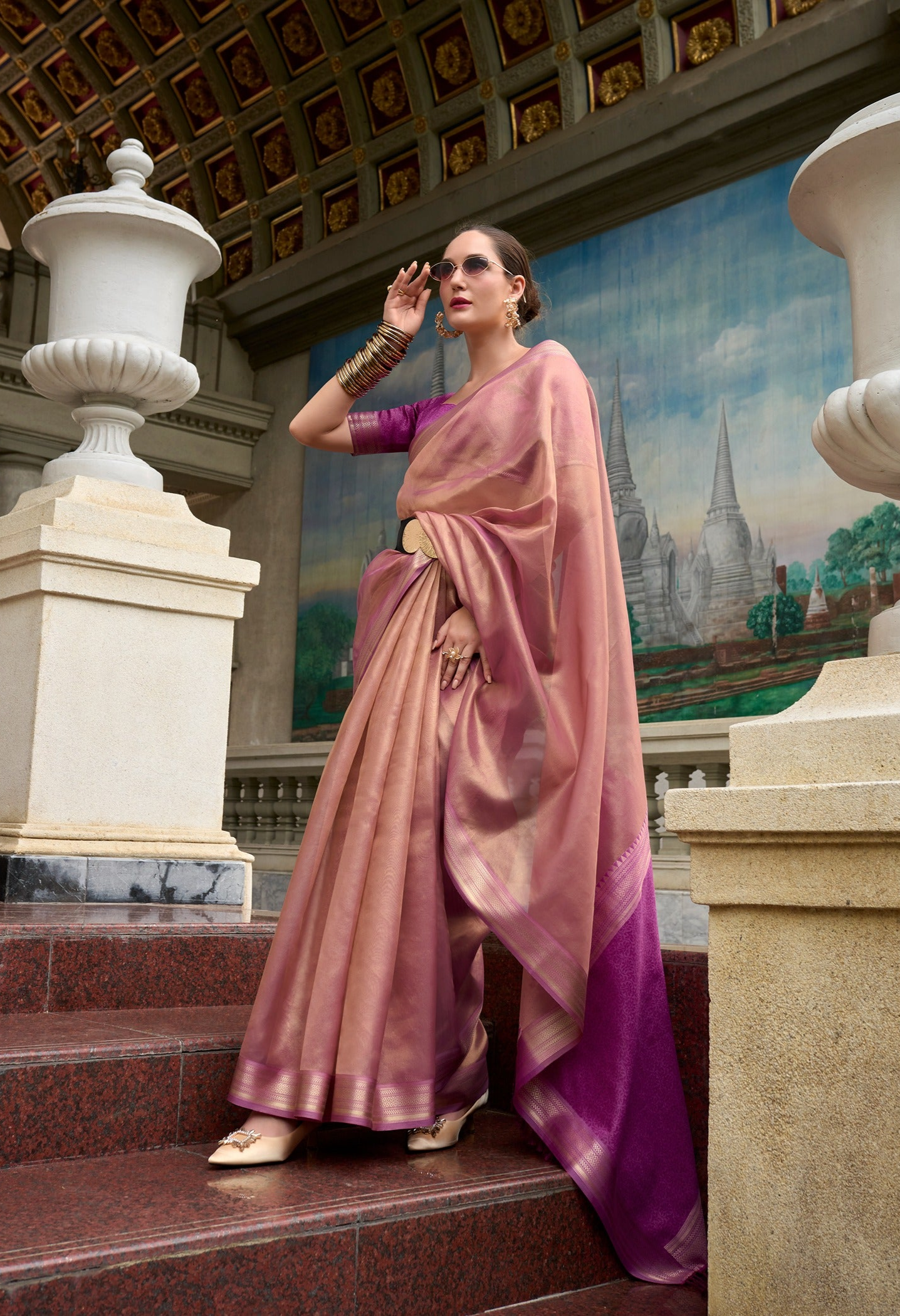 Embrace Royalty: Pure Tissue Silk Saree in Enchanting Fuchisia Purple