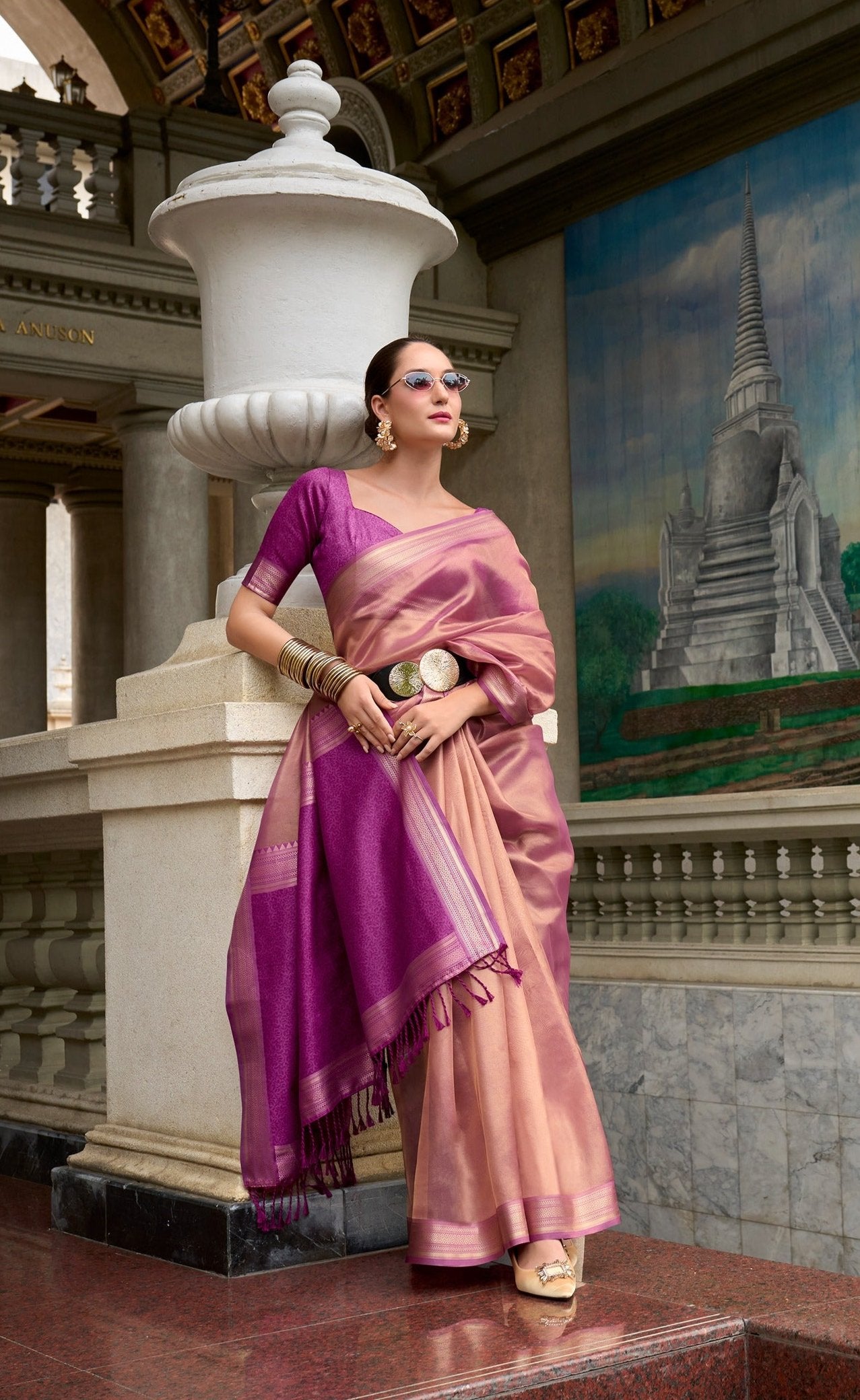 Embrace Royalty: Pure Tissue Silk Saree in Enchanting Fuchisia Purple