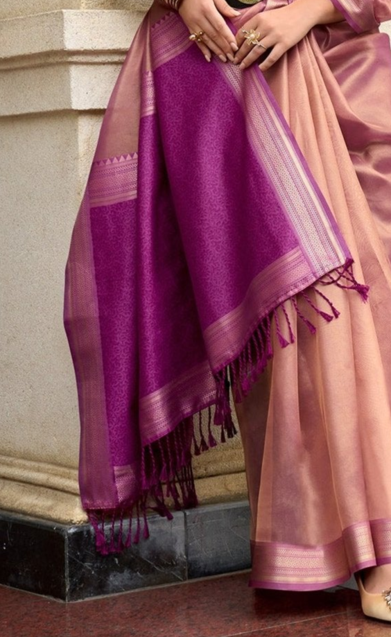 Embrace Royalty: Pure Tissue Silk Saree in Enchanting Fuchisia Purple