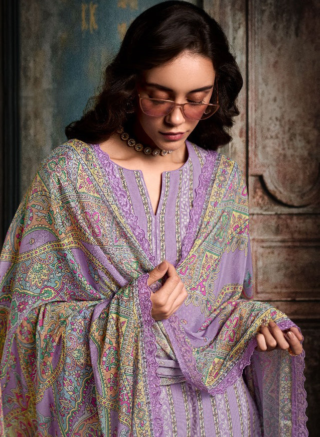 Lavender Color Pure Muslin With Digital Print Salwar Kameez