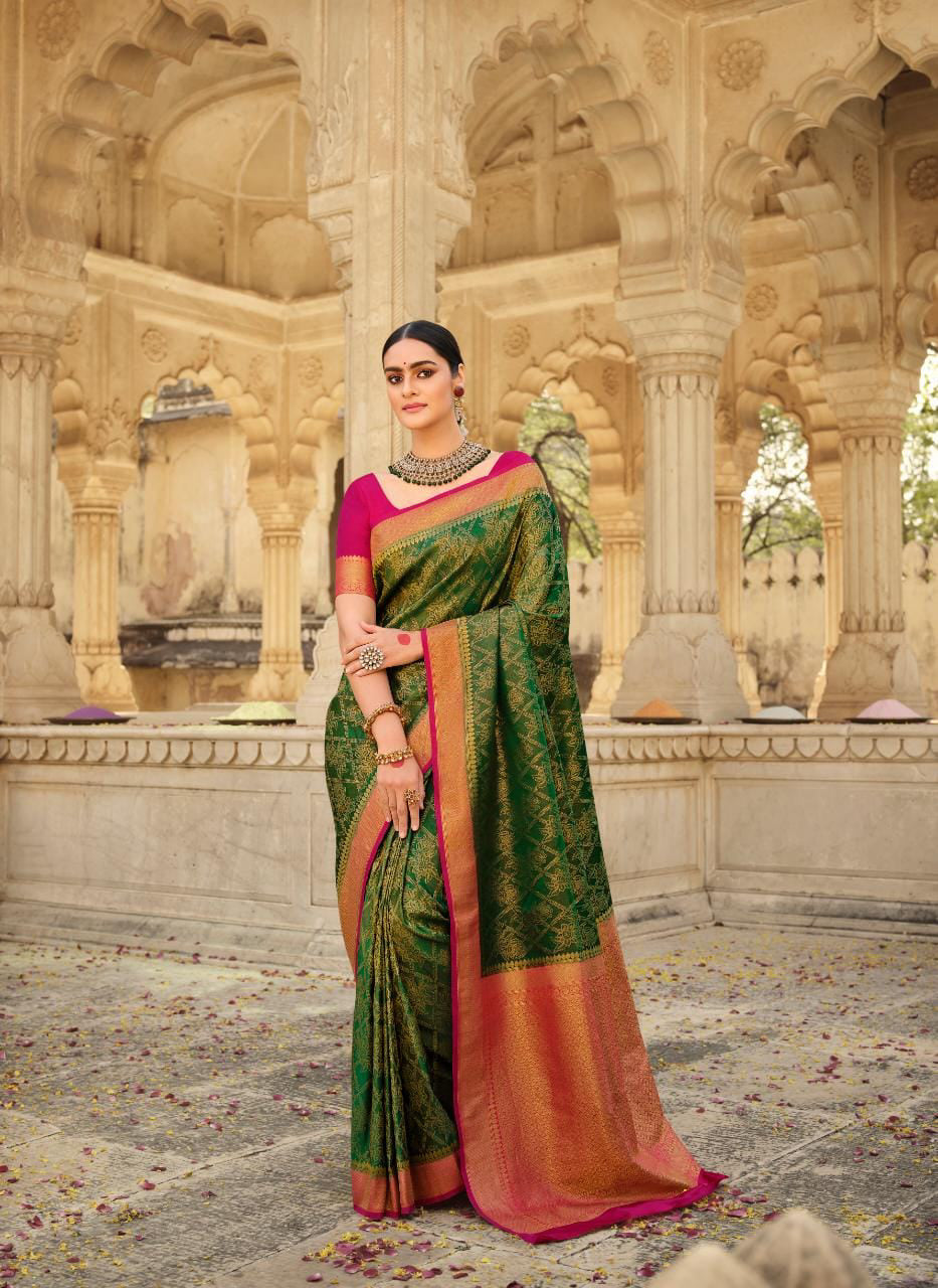 Dark Green Coloured Banarasi Katan Silk Saree