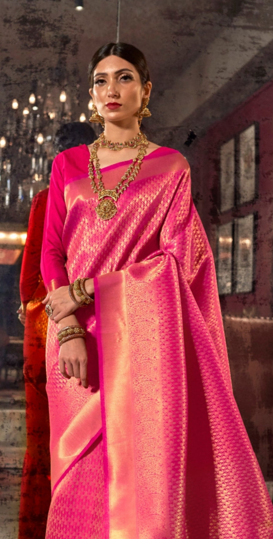 Pink Petal Kanjivaram Silk Saree: Elegance in Rose Pink