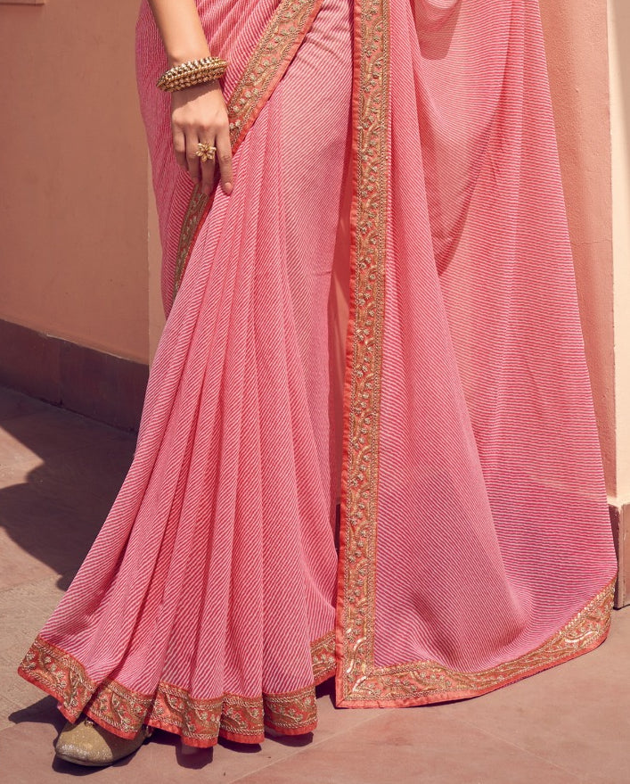 Elegant Pink Bandhni Print Saree
