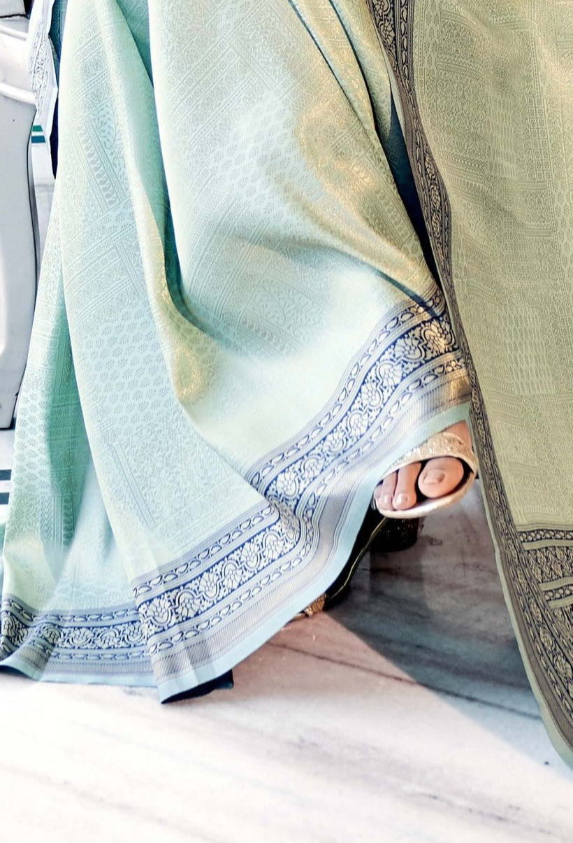 Tranquil Olive Green Woven Kanjivaram Silk Saree