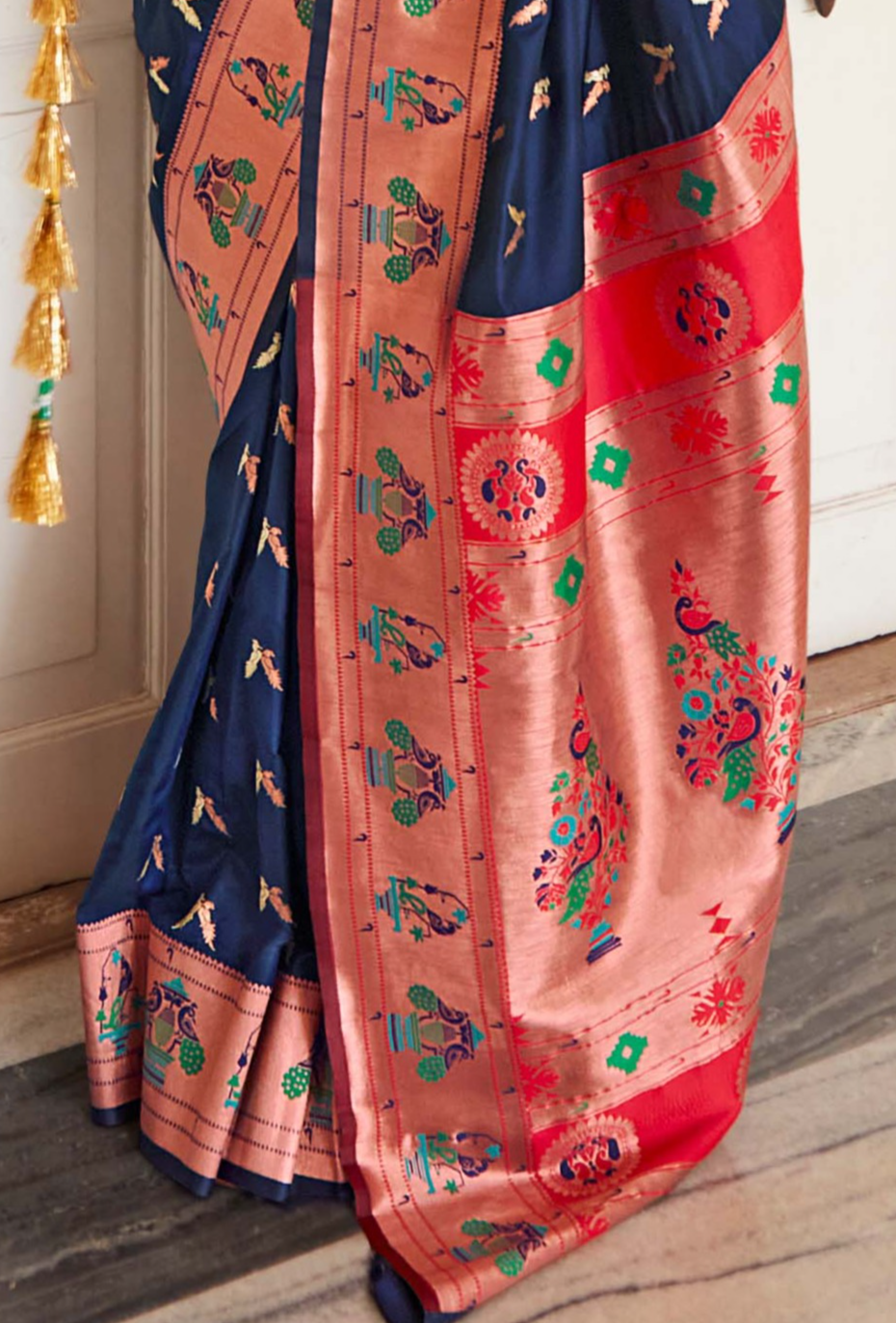 Midnight Blue and Red Zari Woven Paithani Silk Saree