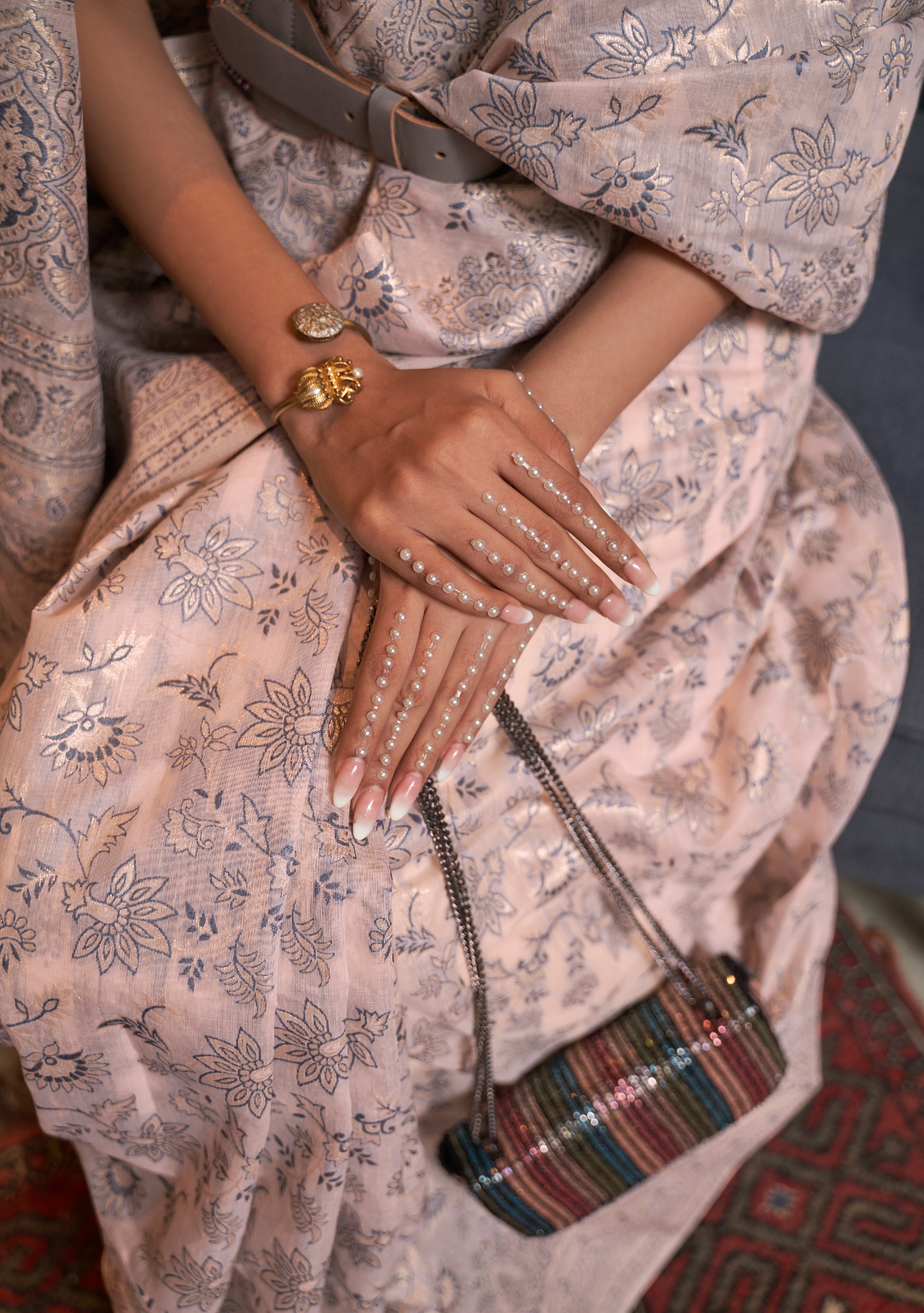 Blush Pink Kashmiri Jamawar Cotton Silk Saree