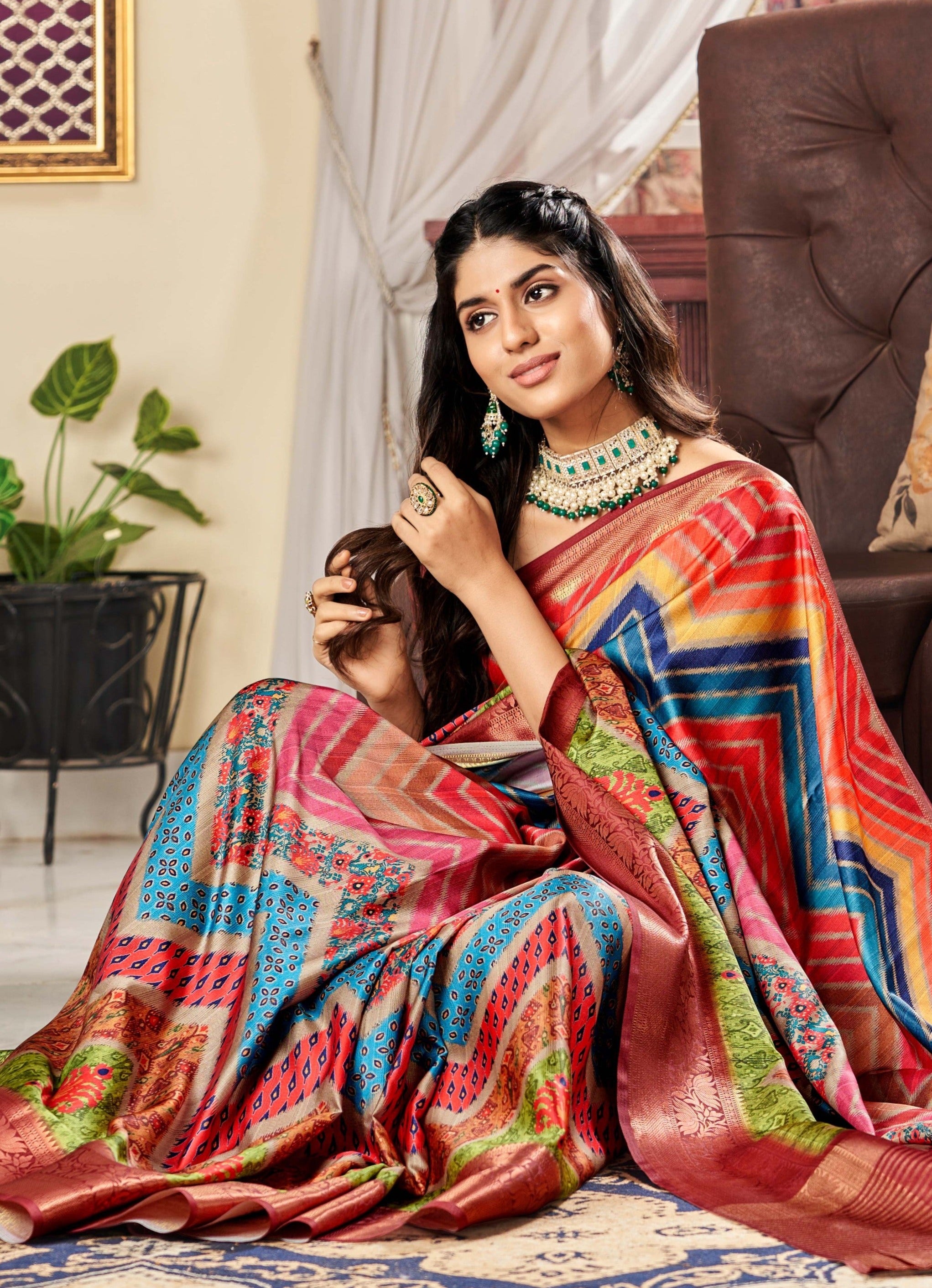 Vibrant Elegance Multicolour Satin Silk Saree