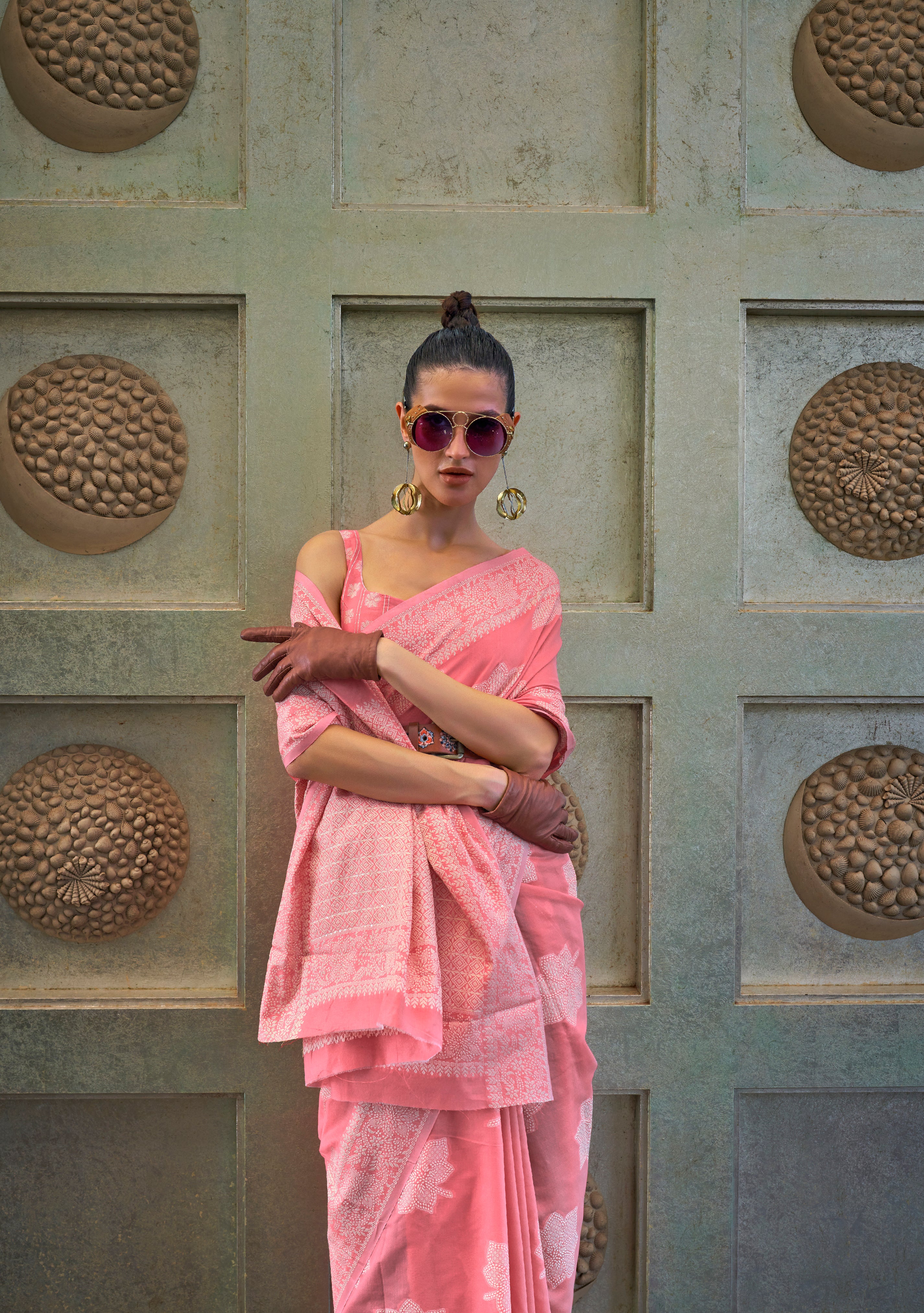 Delicate Light Pink Lucknowi Woven Chikankari Saree