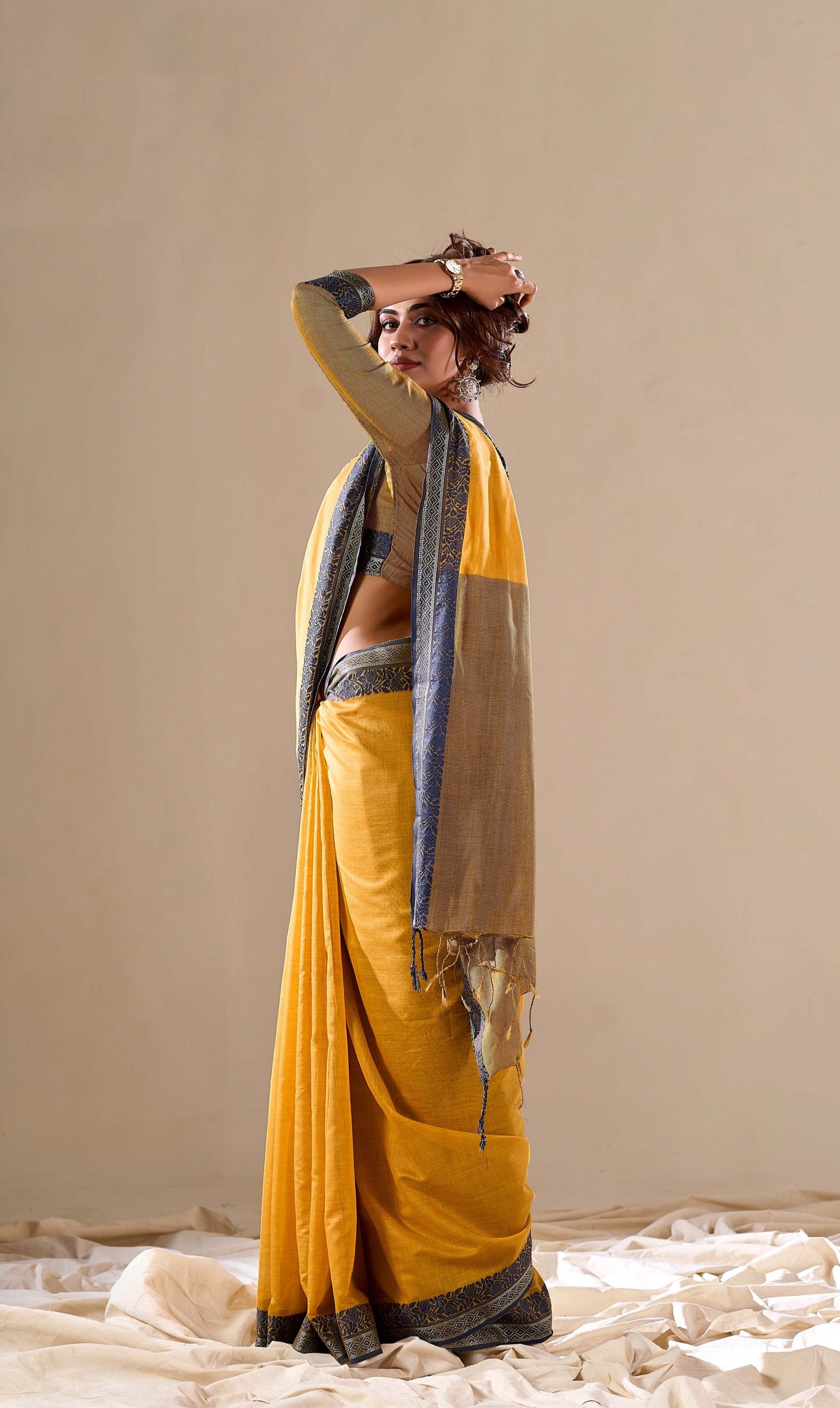 Elegant Yellow Handloom Cotton Saree