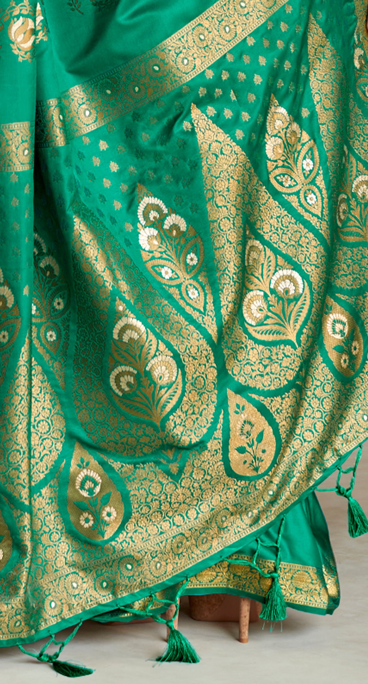 Forest Green Woven Banarasi Satin Silk Saree with Brocade Blouse