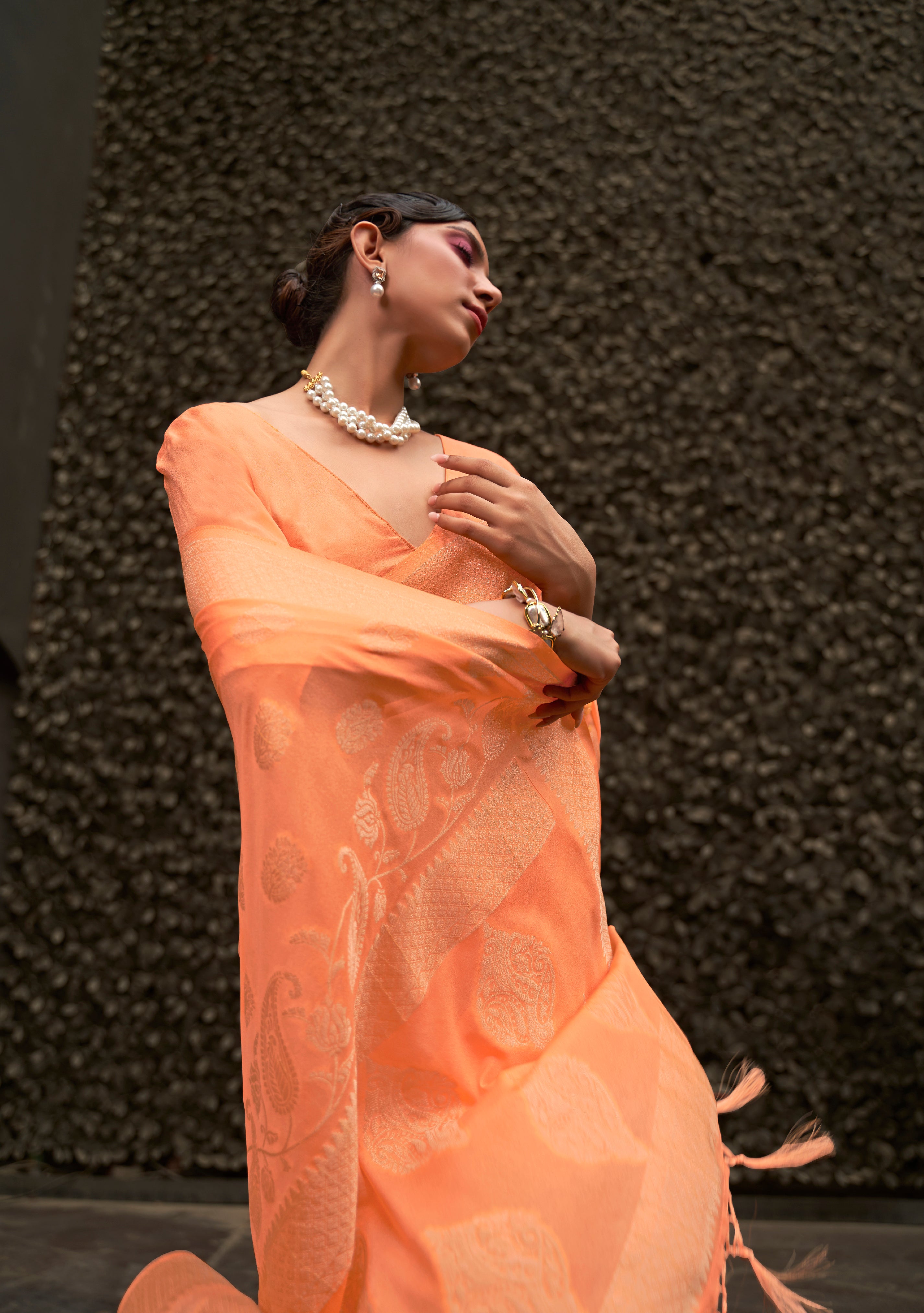 Radiant Orange Banarasi Chiffon Saree