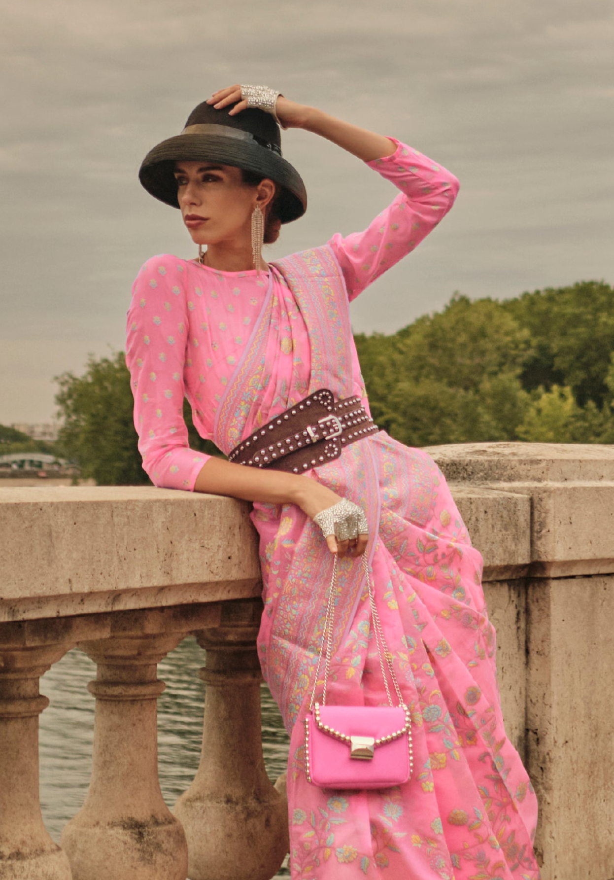 Charming Pink Kashmiri Organza Handloom Saree