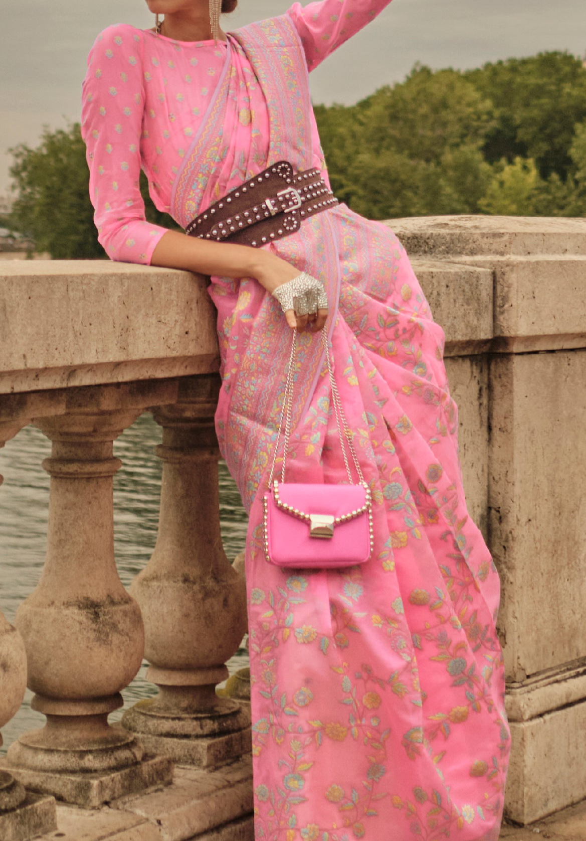 Charming Pink Kashmiri Organza Handloom Saree