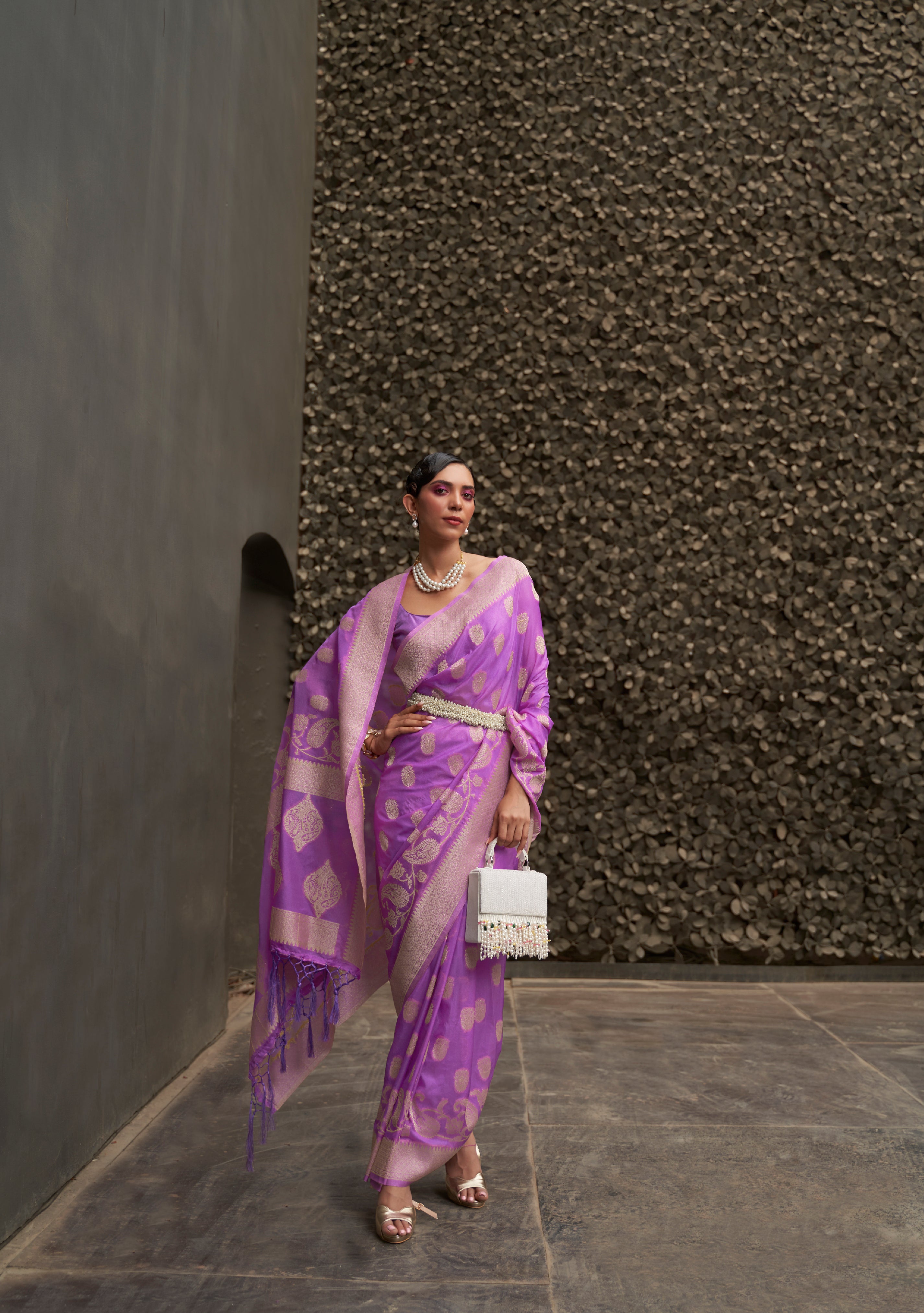 Regal Purple Woven Banarasi Chiffon Saree