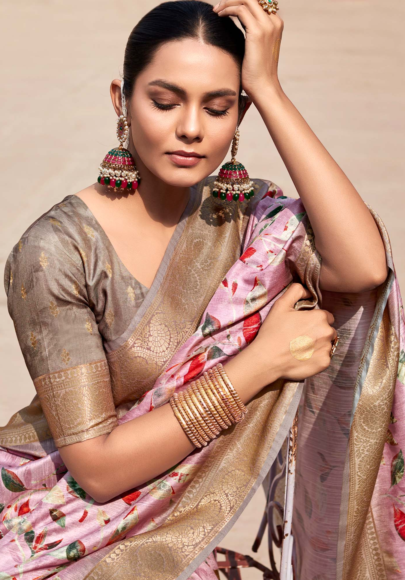 Pristine Pink Bloom Digital Printed Soft Silk Saree