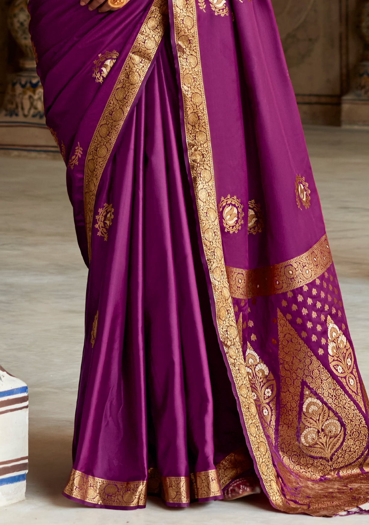 Deep Purple Woven Banarasi Satin Silk Saree