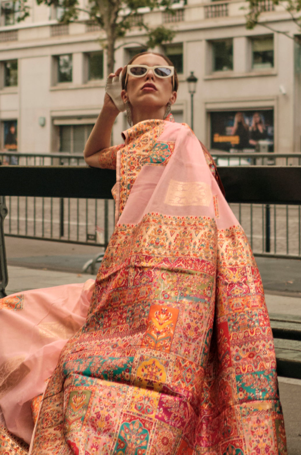 Charming Light Pink Kashmiri Jamewar Handloom Saree