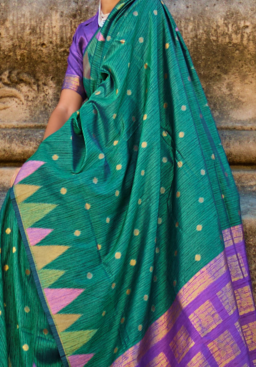 Regal Green Woven Khadi Temple Border Saree