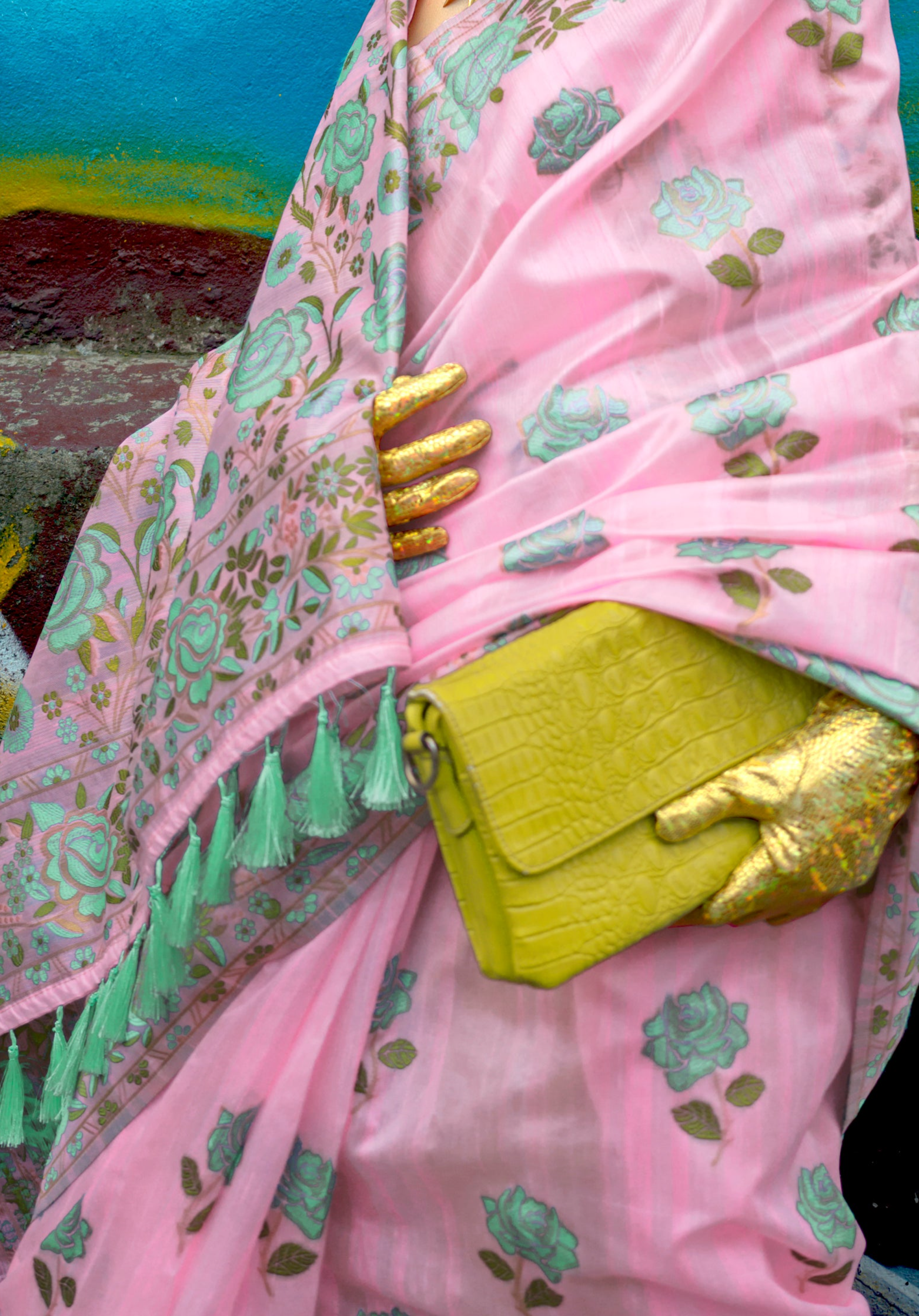 Ethereal Light Pink Handloom Parsi Silk Saree