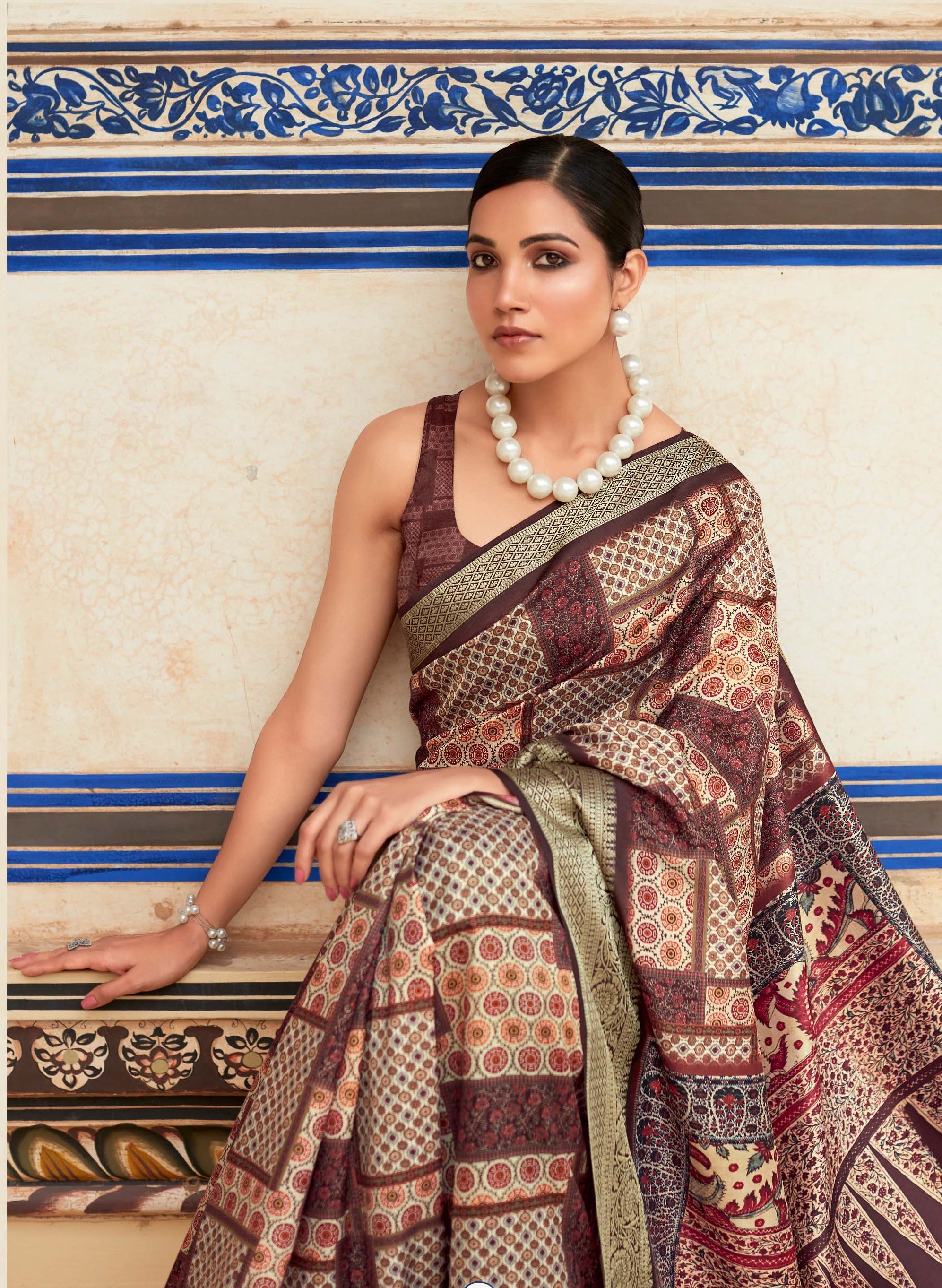 Toffee Brown Banarasi Printed Silk Saree