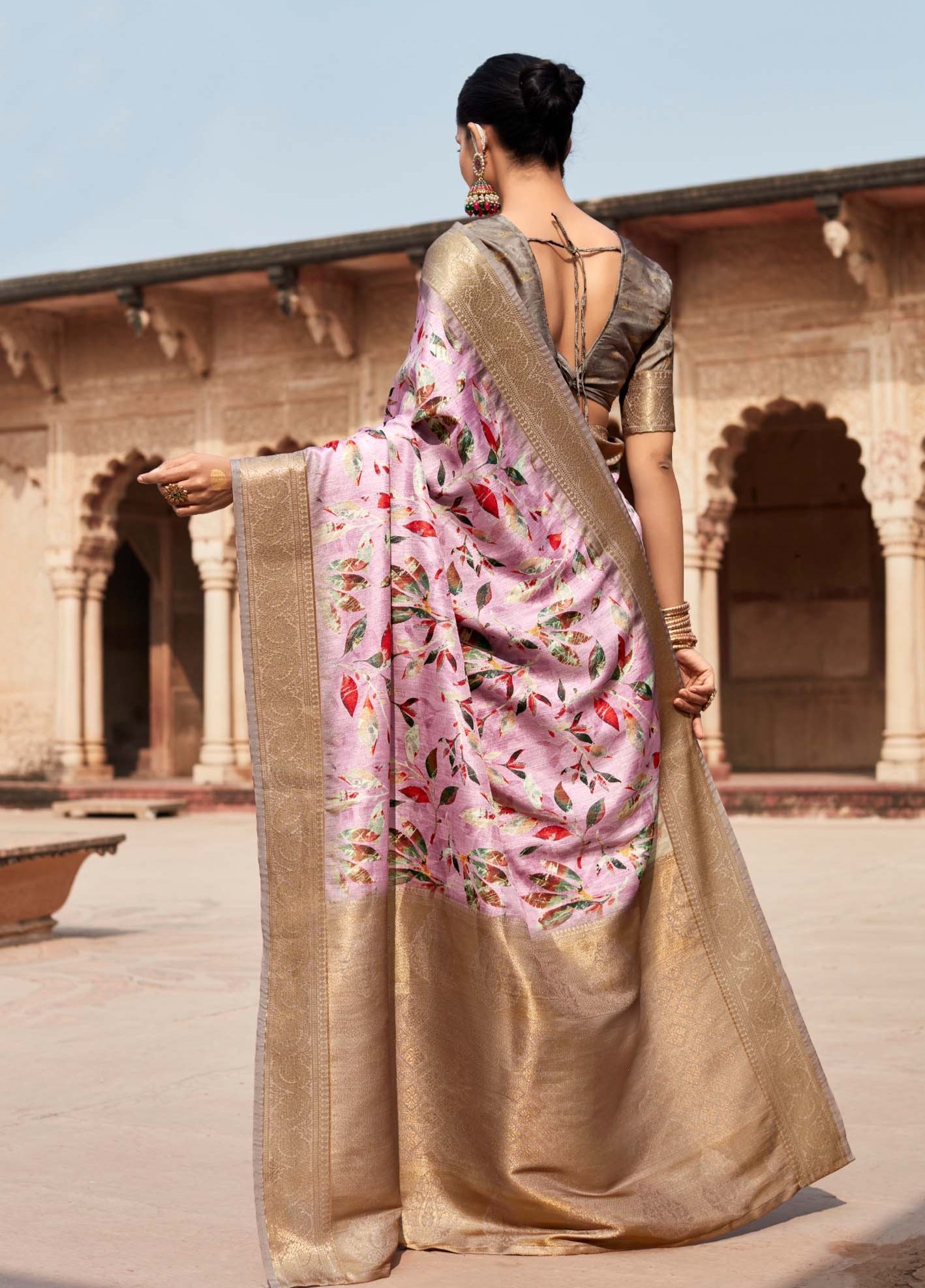 Pristine Pink Bloom Digital Printed Soft Silk Saree