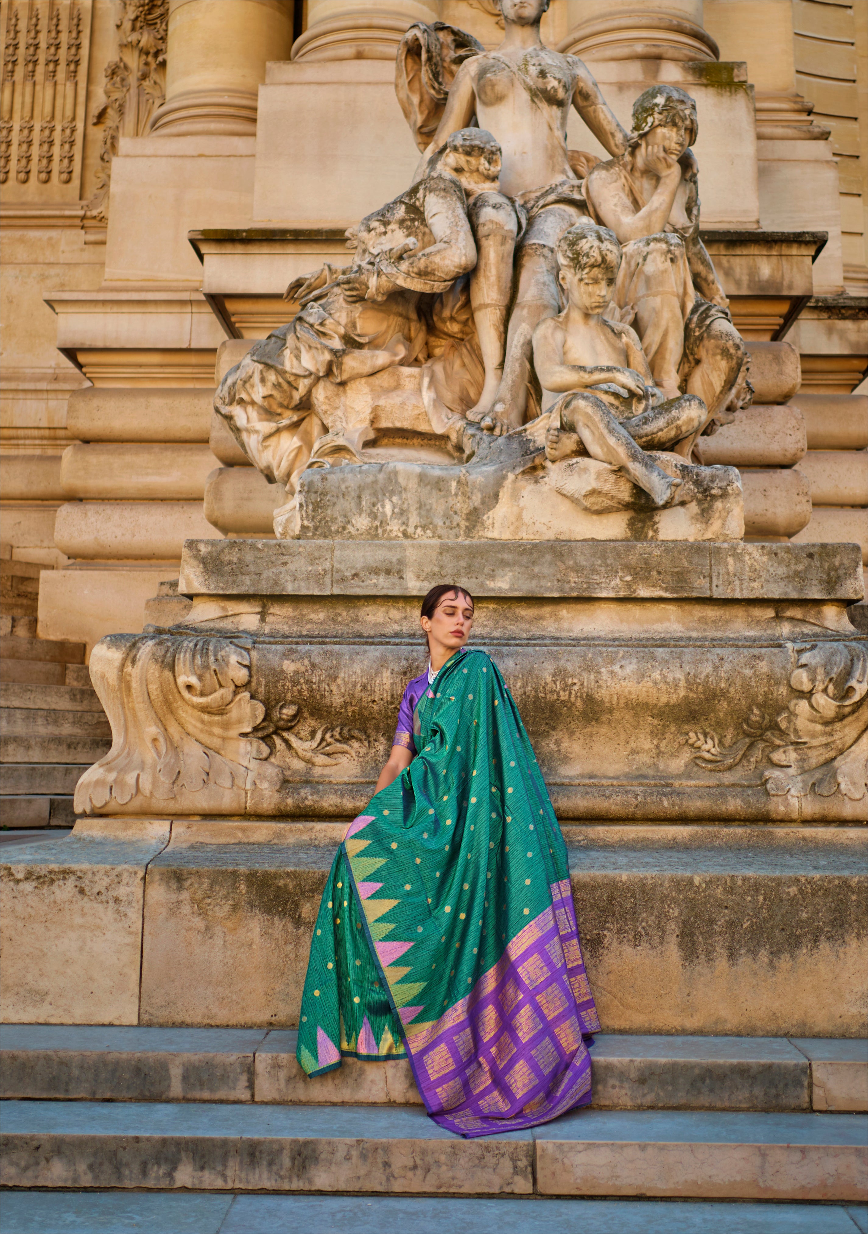 Regal Green Woven Khadi Temple Border Saree