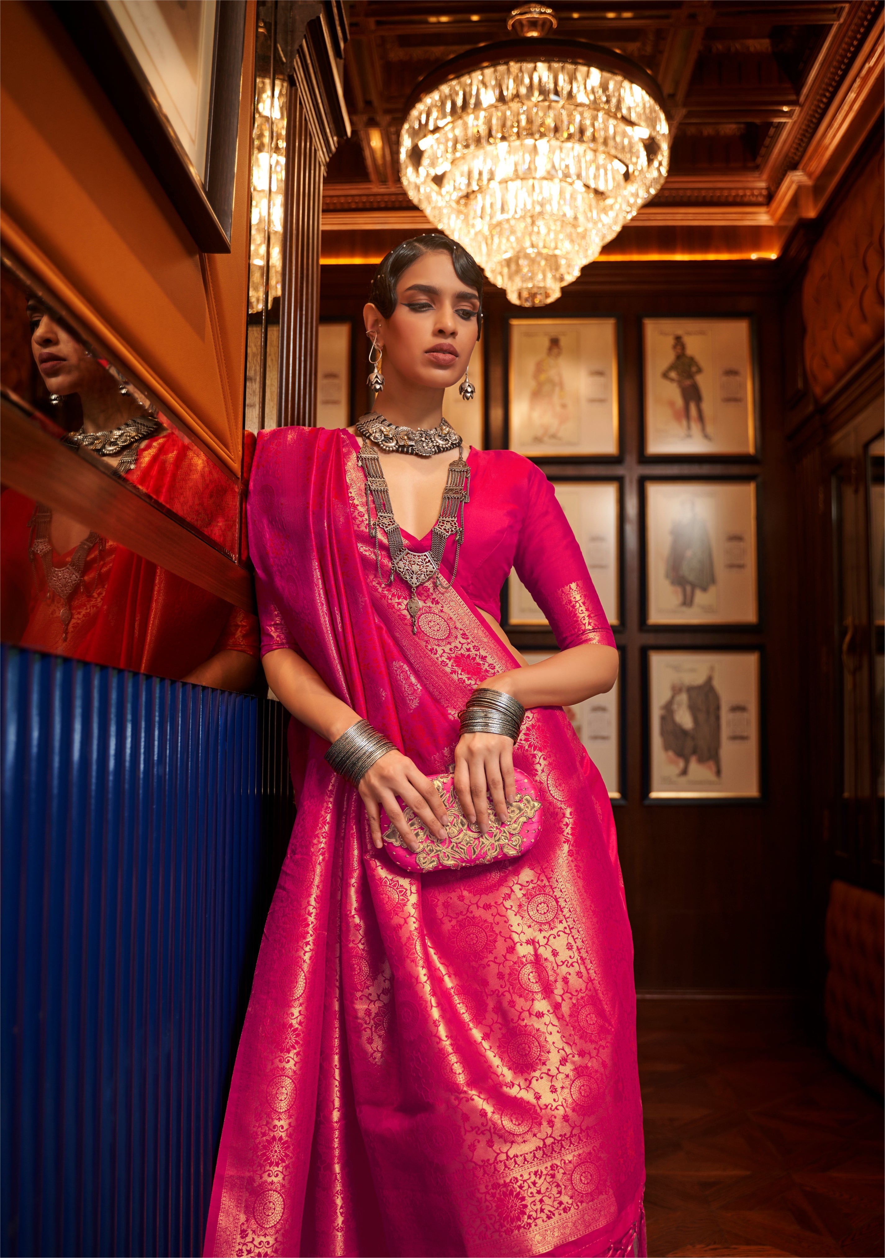 Pomegranate Red Zari Woven Kanjivaram Saree