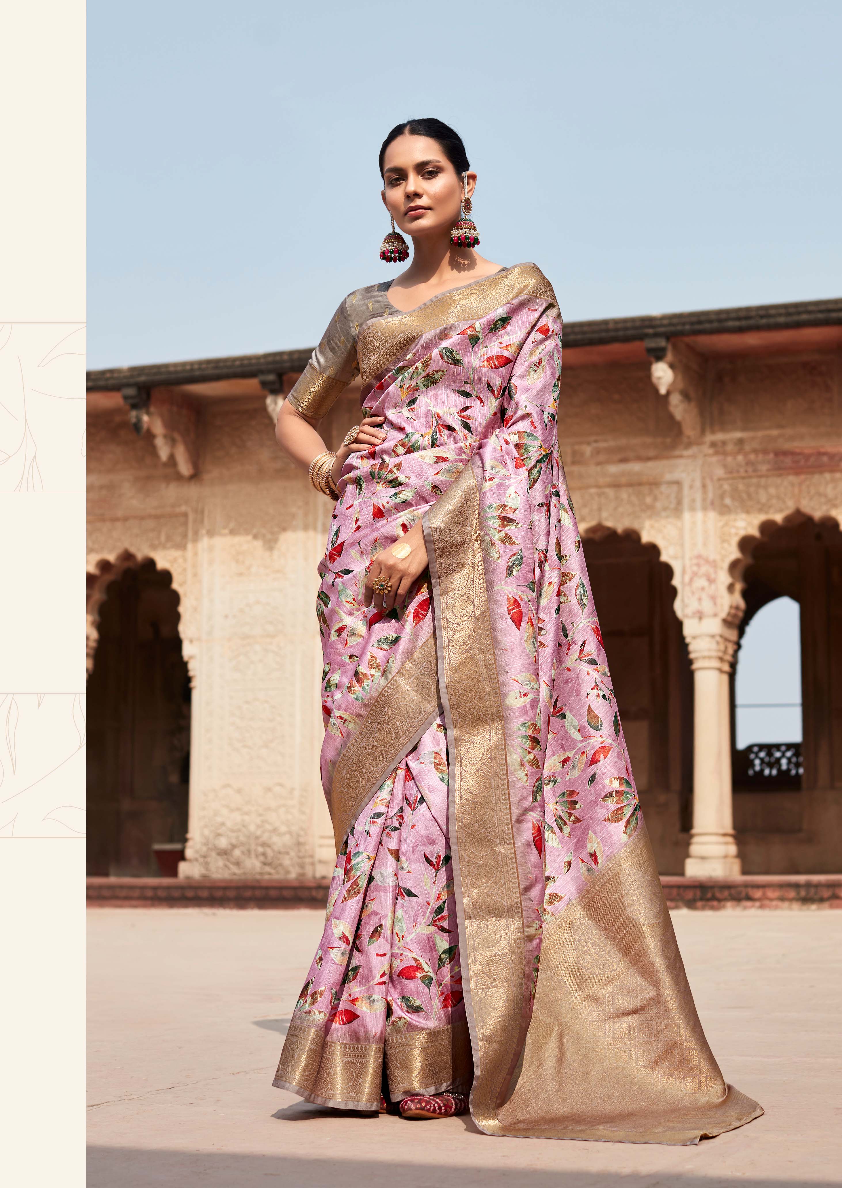 Pristine Pink Bloom Digital Printed Soft Silk Saree