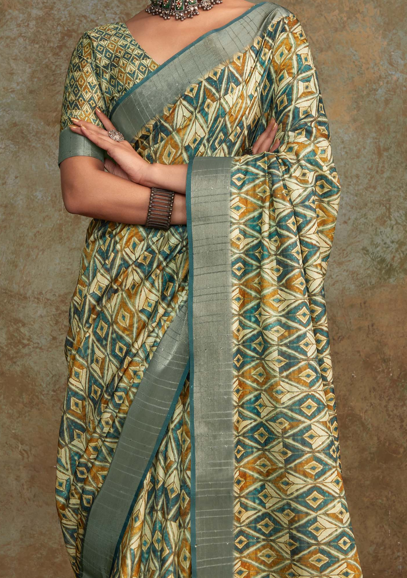 Elegant Light Green Banarasi Digital Printed Saree