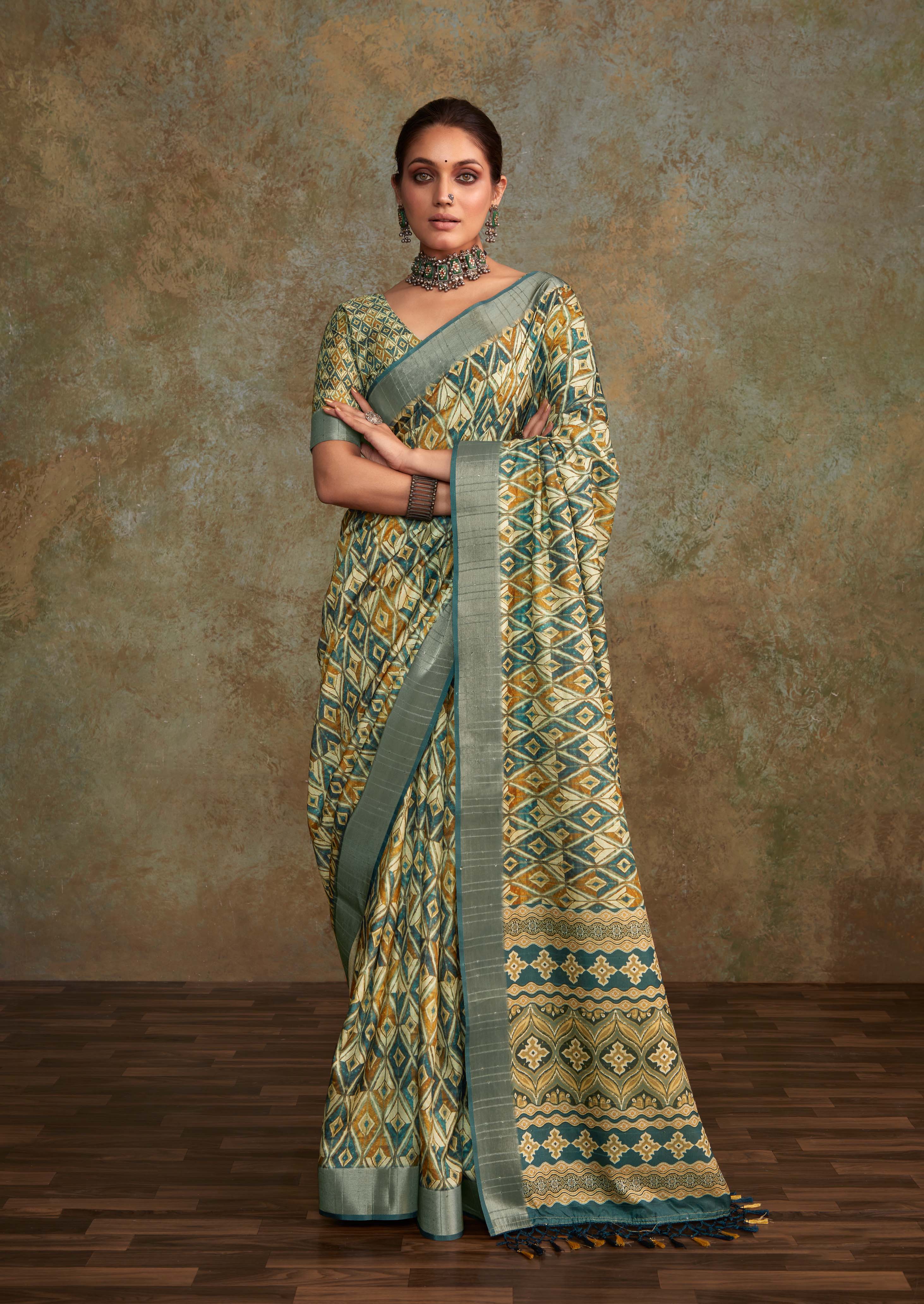 Elegant Light Green Banarasi Digital Printed Saree