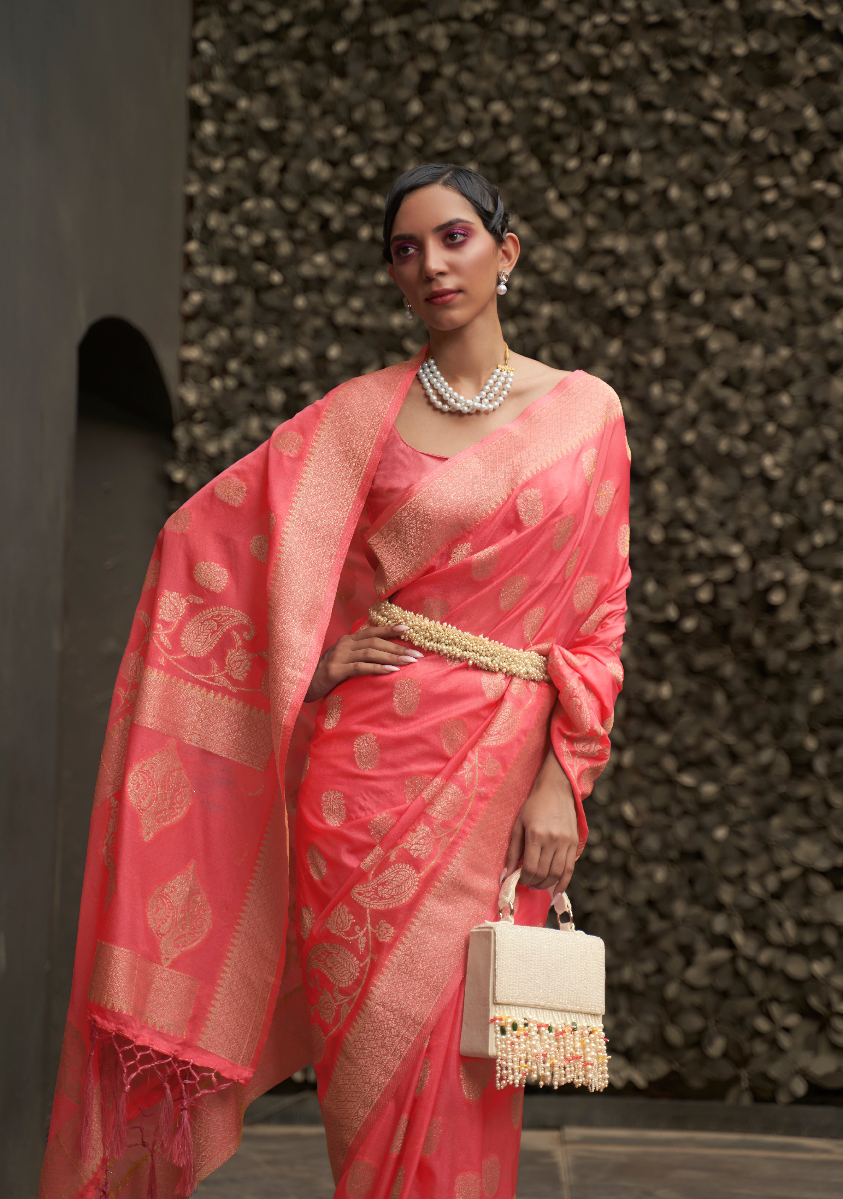 Peach Blossom Banarasi Chiffon Saree