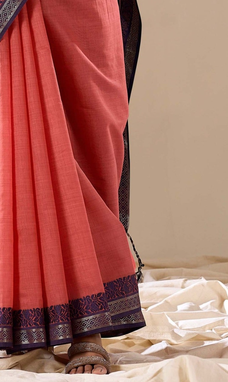 Elegant Peach Handloom Cotton Saree