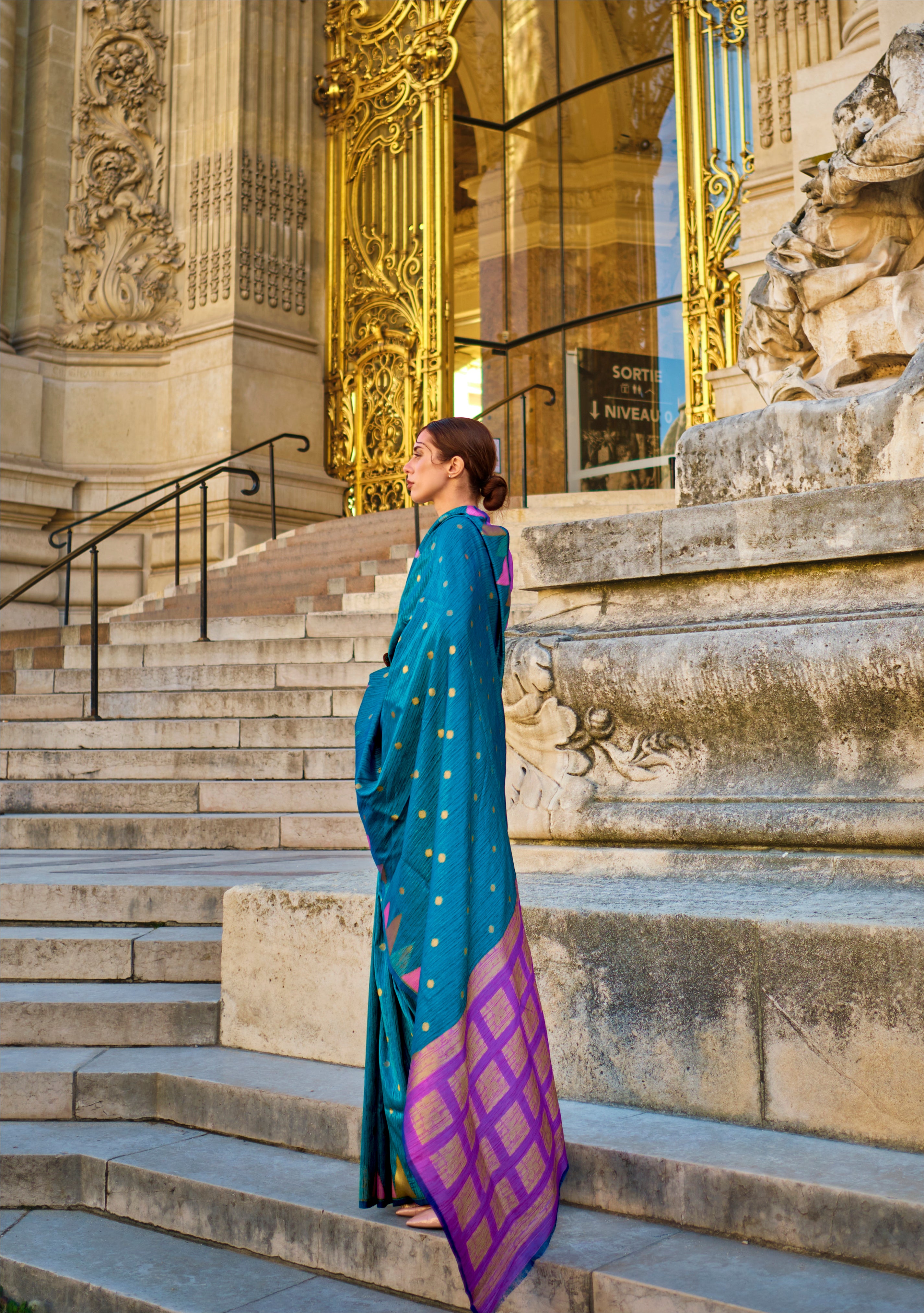 Serene Blue Woven Khadi Temple Border Saree