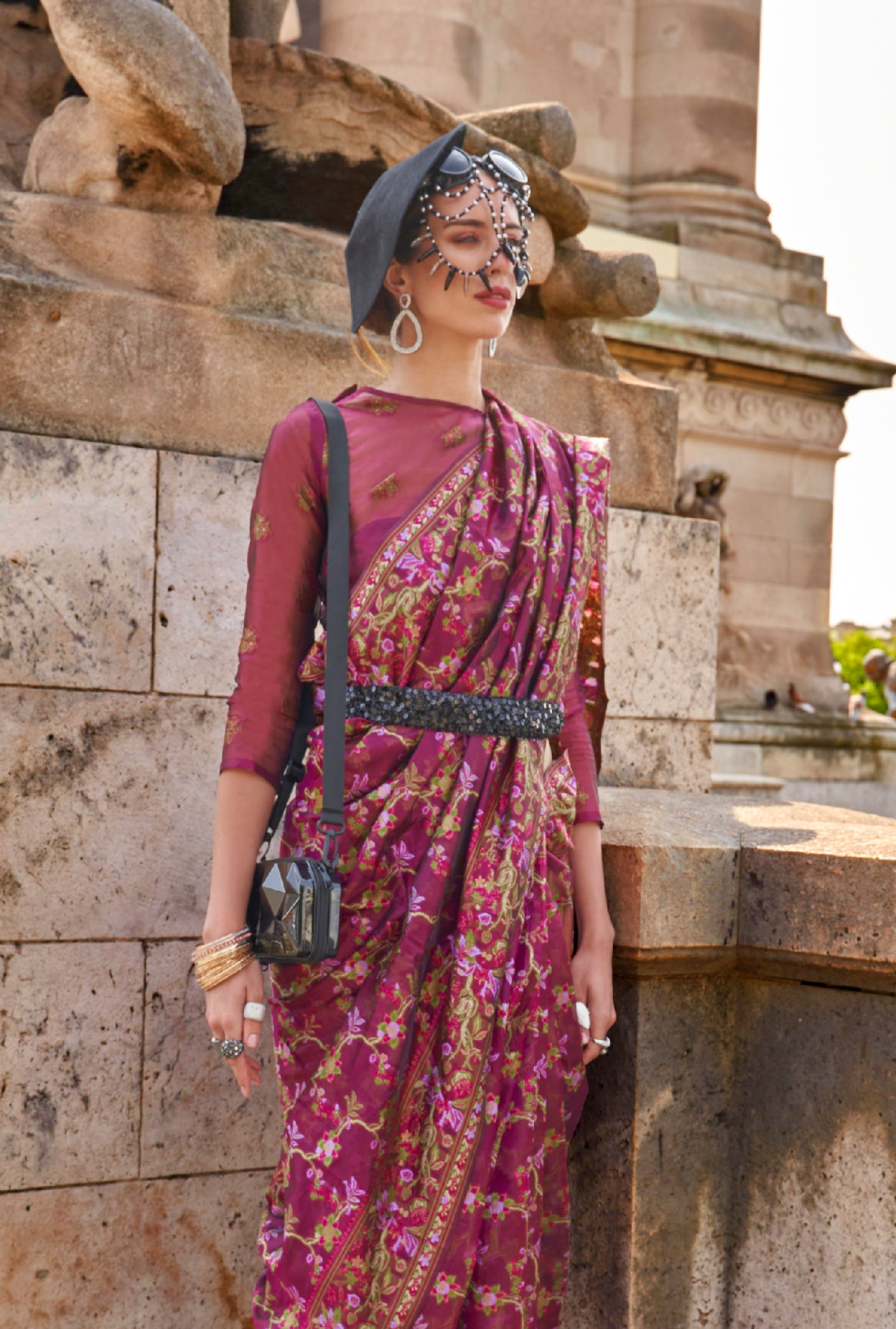 Regal Purple Organza Handloom Parsi Saree